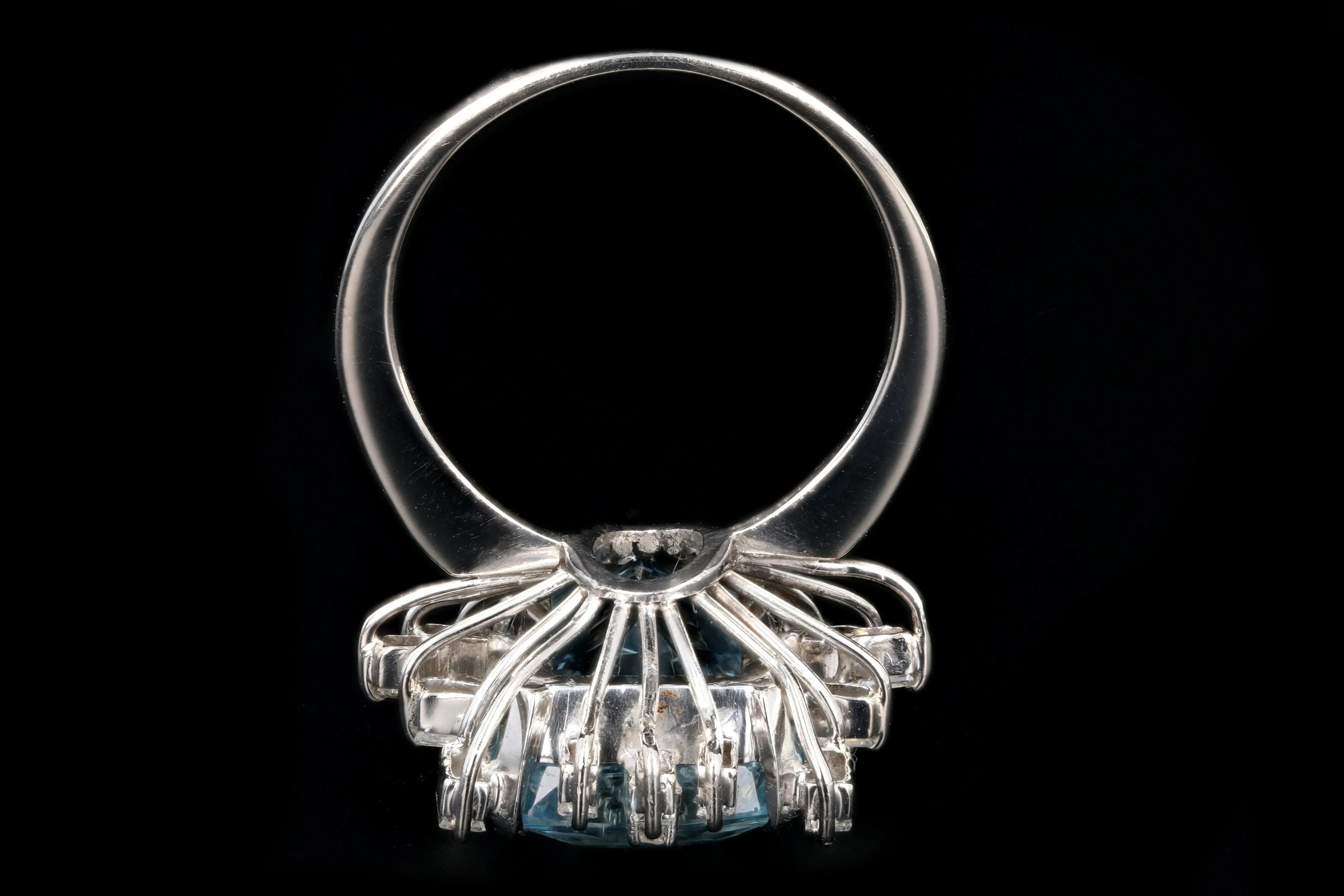 Retro 18K White Gold 6.5 Carat Aquamarine and Diamond Ring