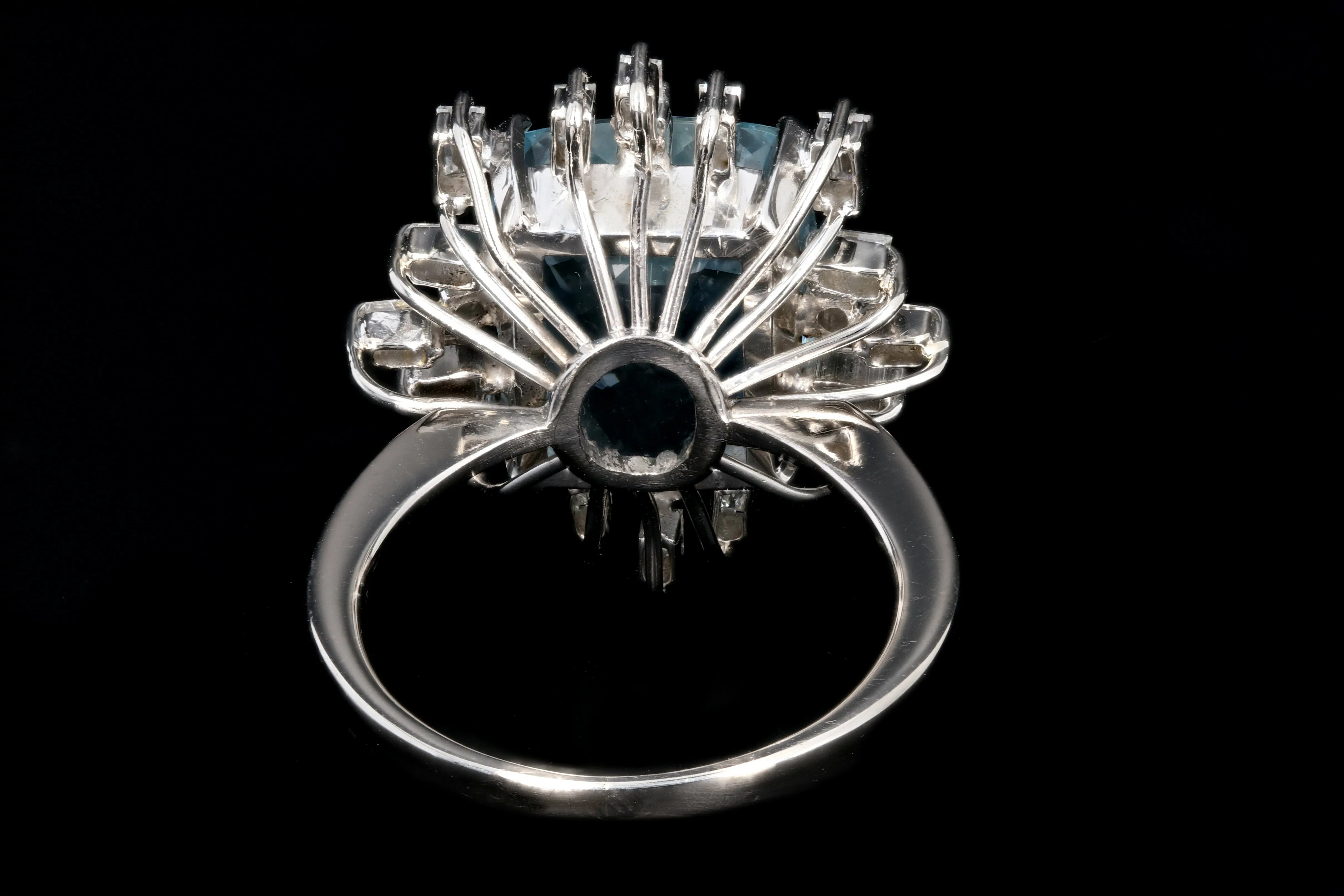 Retro 18K White Gold 6.5 Carat Aquamarine and Diamond Ring