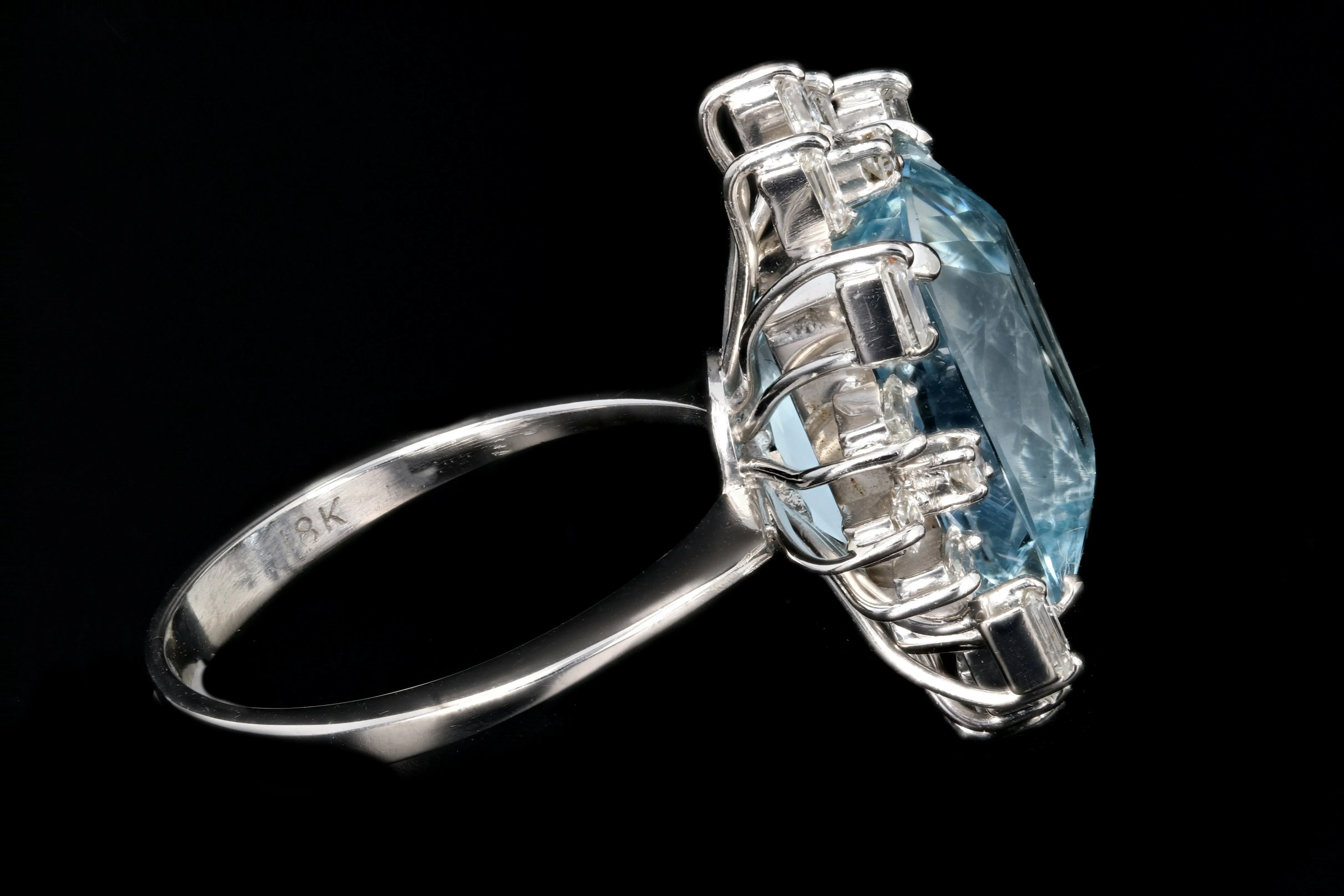 Retro 18K White Gold 6.5 Carat Aquamarine and Diamond Ring