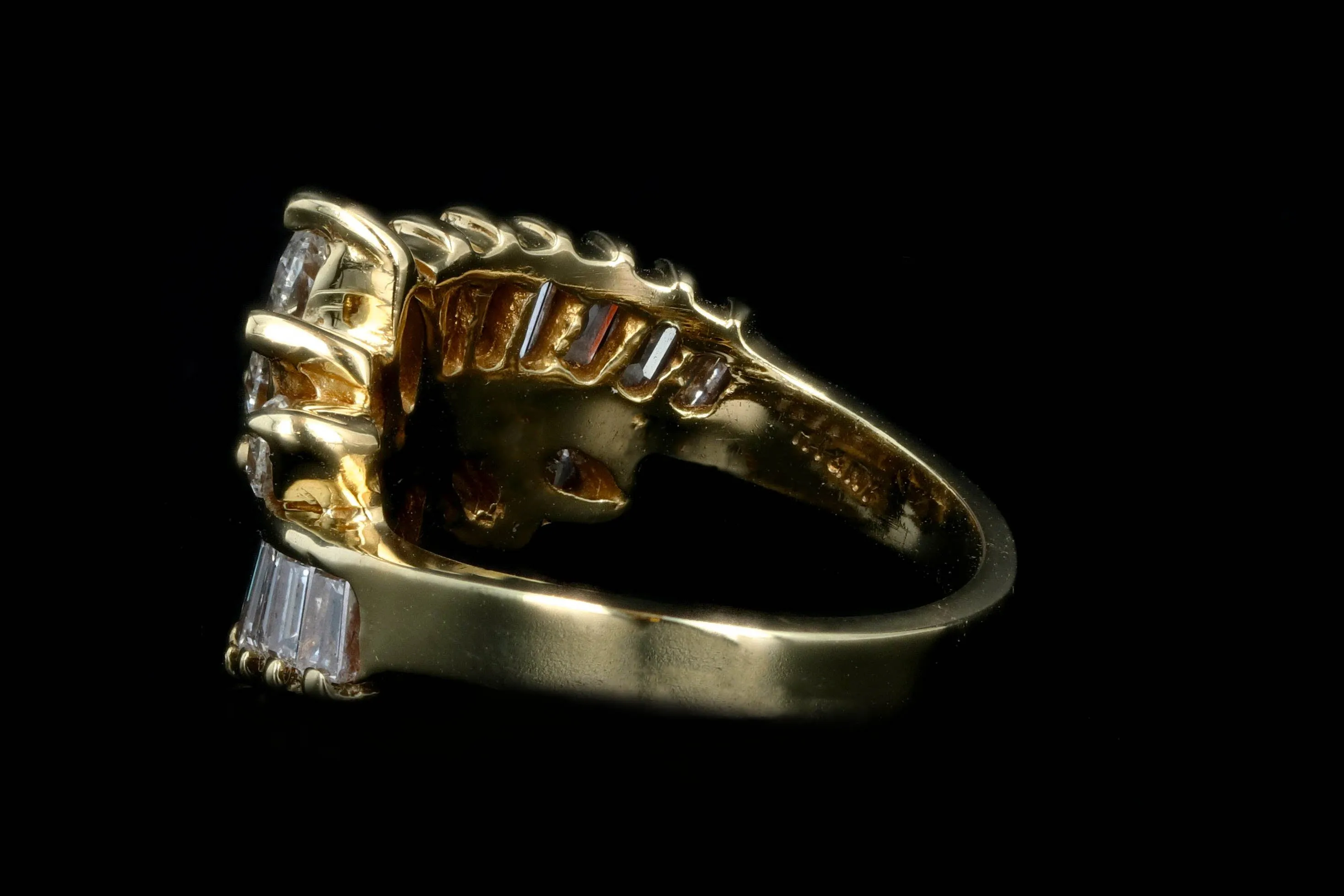 Retro 18K Yellow Gold 2.5 CTW Marquise and Tapered Baguette Diamond Ring