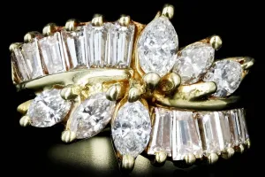 Retro 18K Yellow Gold 2.5 CTW Marquise and Tapered Baguette Diamond Ring