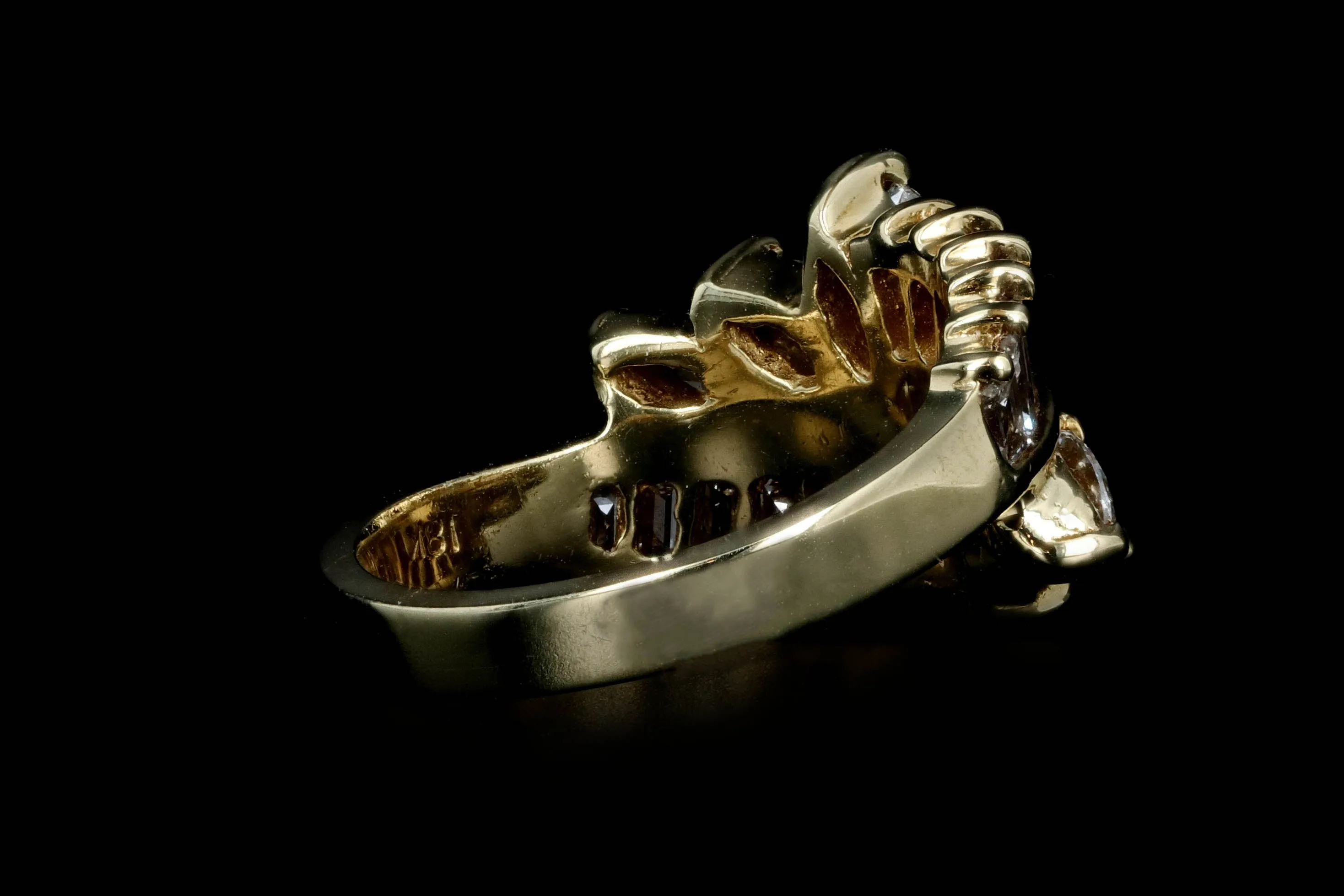 Retro 18K Yellow Gold 2.5 CTW Marquise and Tapered Baguette Diamond Ring