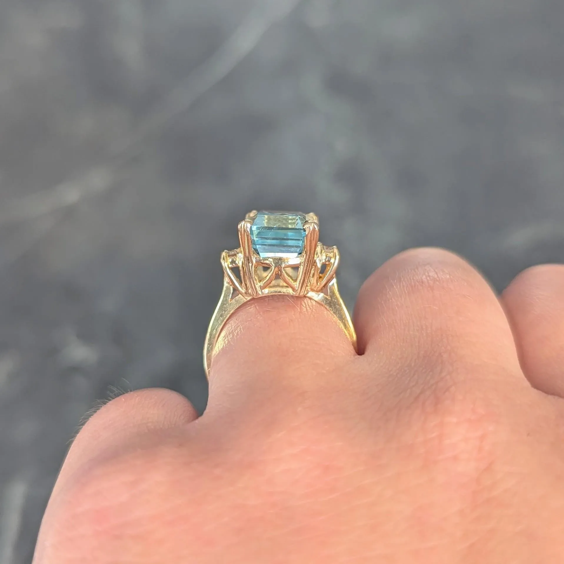 Retro 6.55 CTW Aquamarine Diamond 14 Karat Yellow Gold Vintage Ring