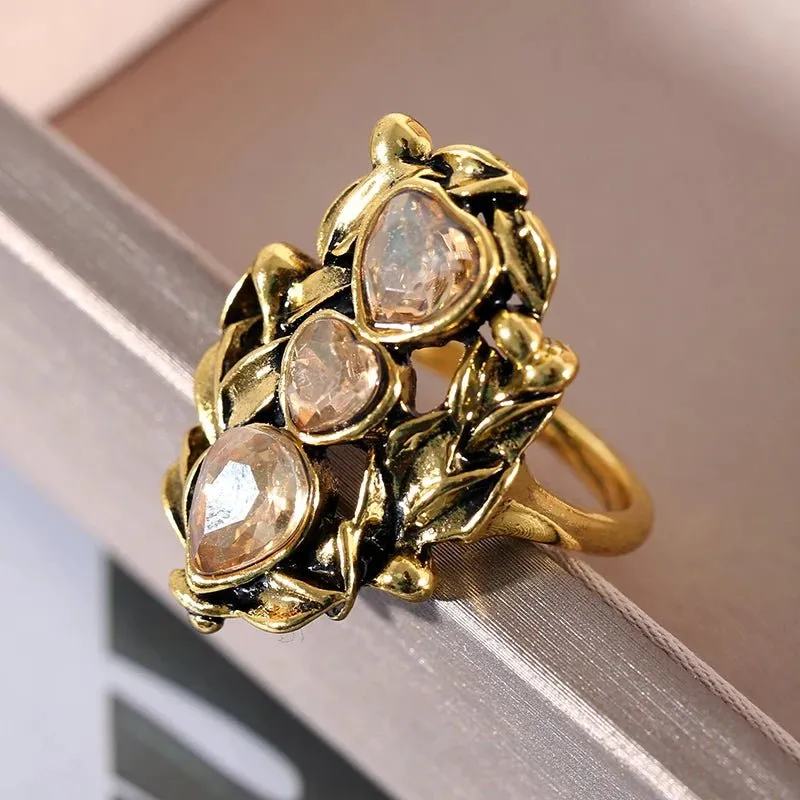 Retro Bohemian Gold Women Heart Engagement Anniversary Jewelry