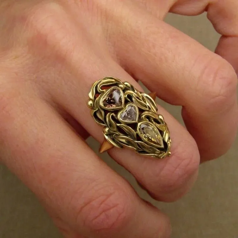 Retro Bohemian Gold Women Heart Engagement Anniversary Jewelry