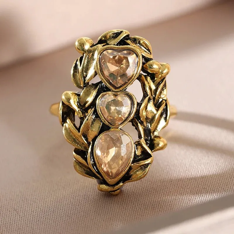 Retro Bohemian Gold Women Heart Engagement Anniversary Jewelry