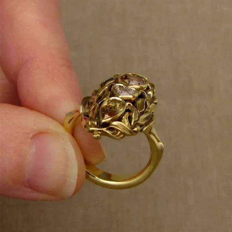 Retro Bohemian Gold Women Heart Engagement Anniversary Jewelry