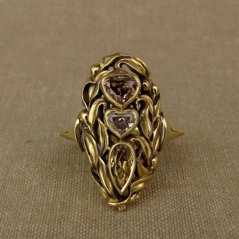 Retro Bohemian Gold Women Heart Engagement Anniversary Jewelry