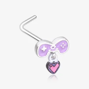 Retro Gamer Controller 8-Bit Pixel Heart Dangle L-Shaped Nose Ring