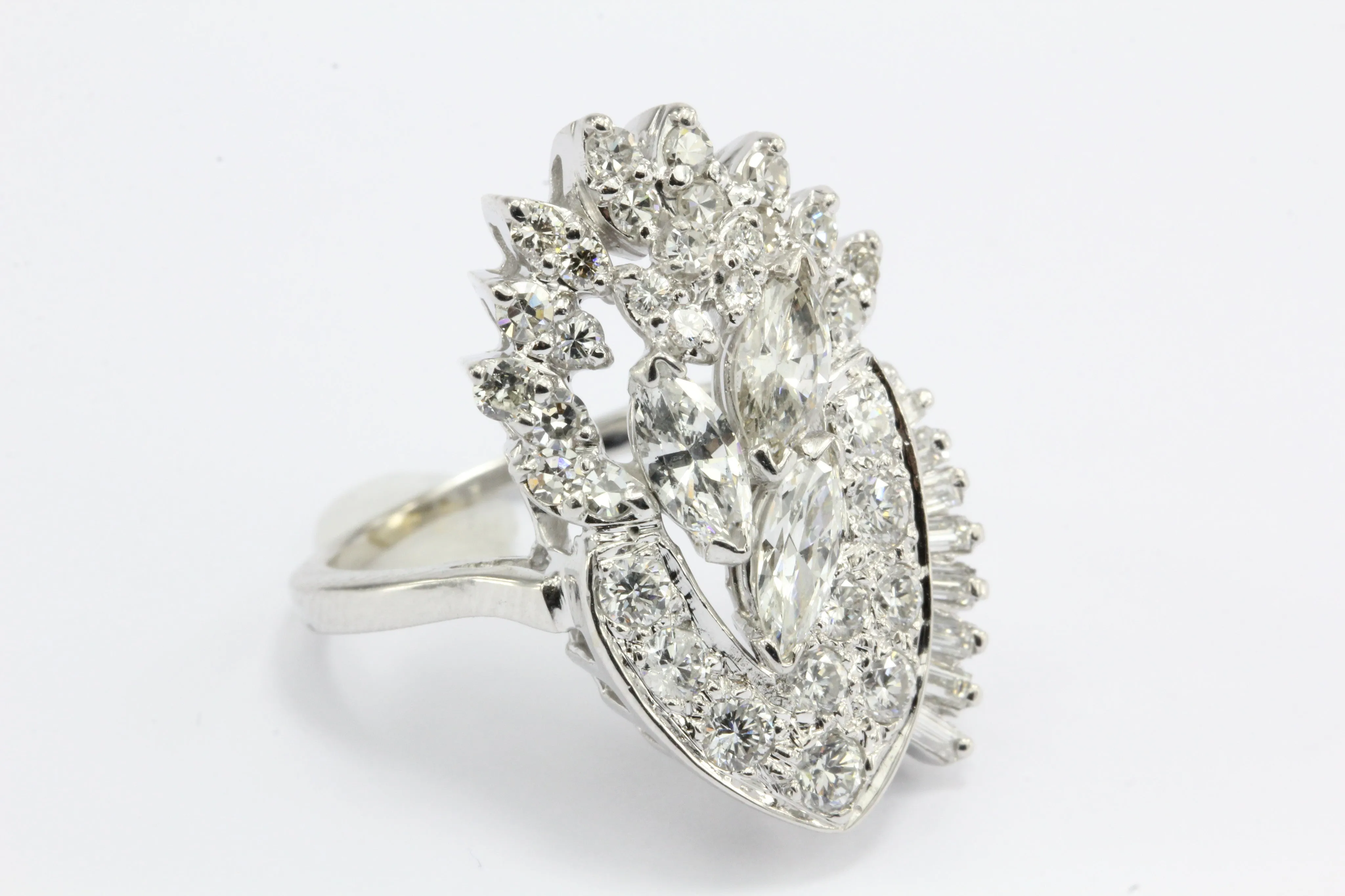 Retro Harold Freeman EREV 14K White Gold Diamond Cocktail Ring c.1960's