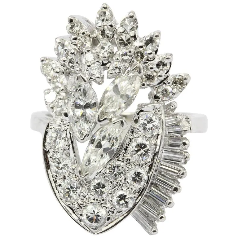 Retro Harold Freeman EREV 14K White Gold Diamond Cocktail Ring c.1960's