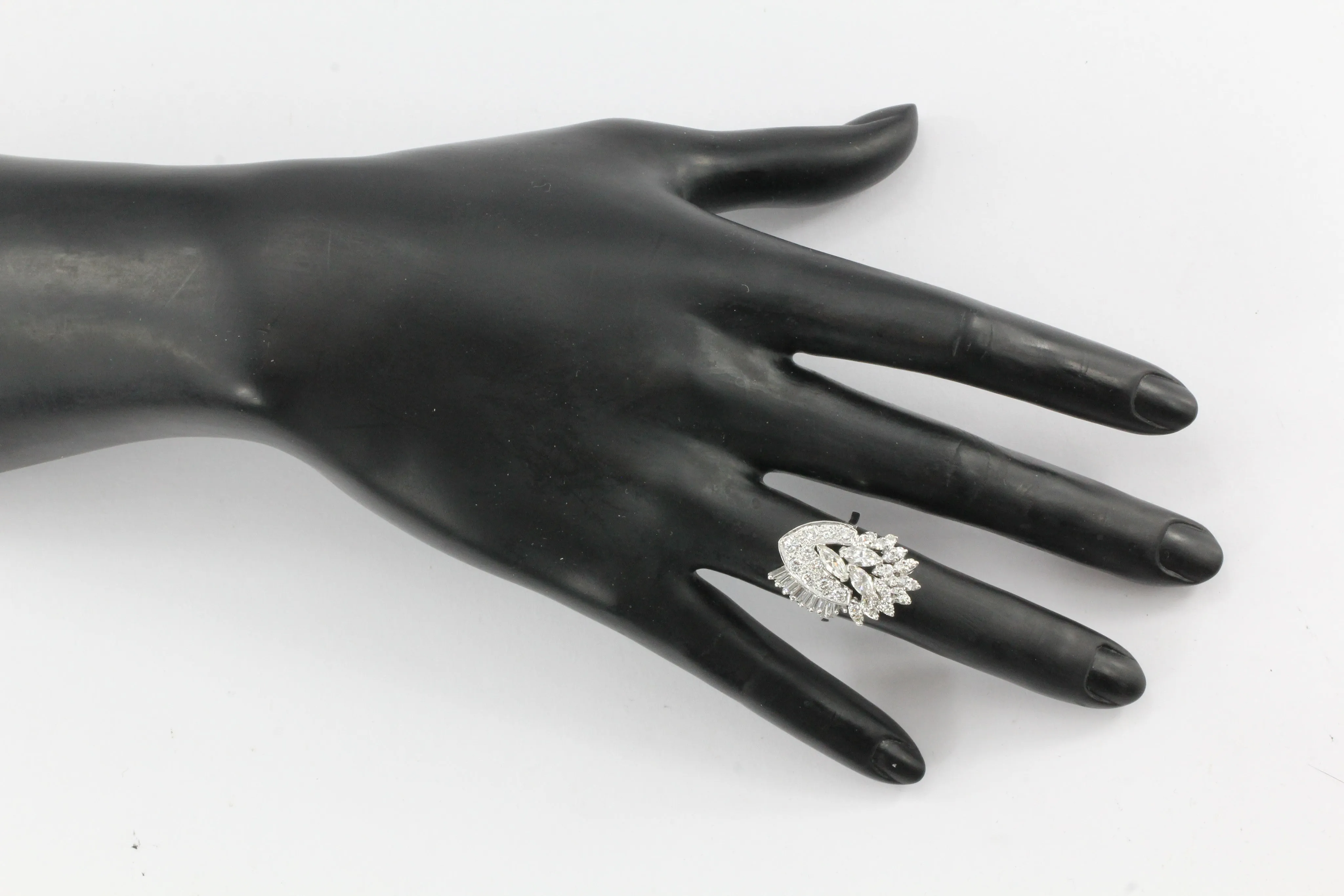 Retro Harold Freeman EREV 14K White Gold Diamond Cocktail Ring c.1960's