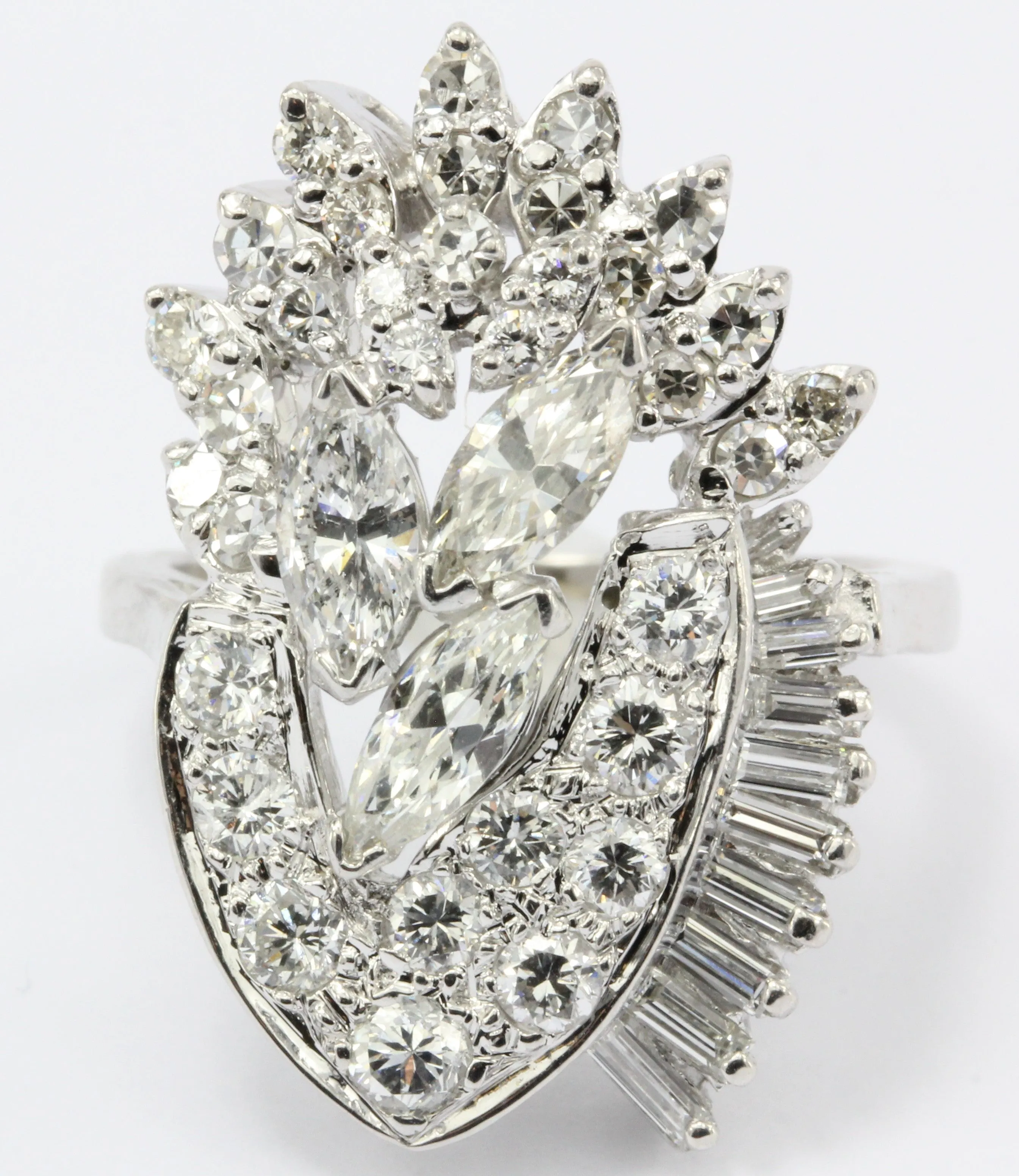 Retro Harold Freeman EREV 14K White Gold Diamond Cocktail Ring c.1960's