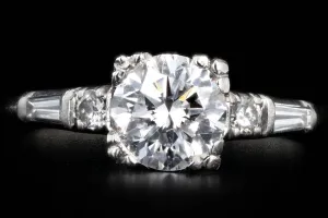 Retro Platinum 1.05 Carat Round Brilliant Diamond Engagement Ring GIA Certified