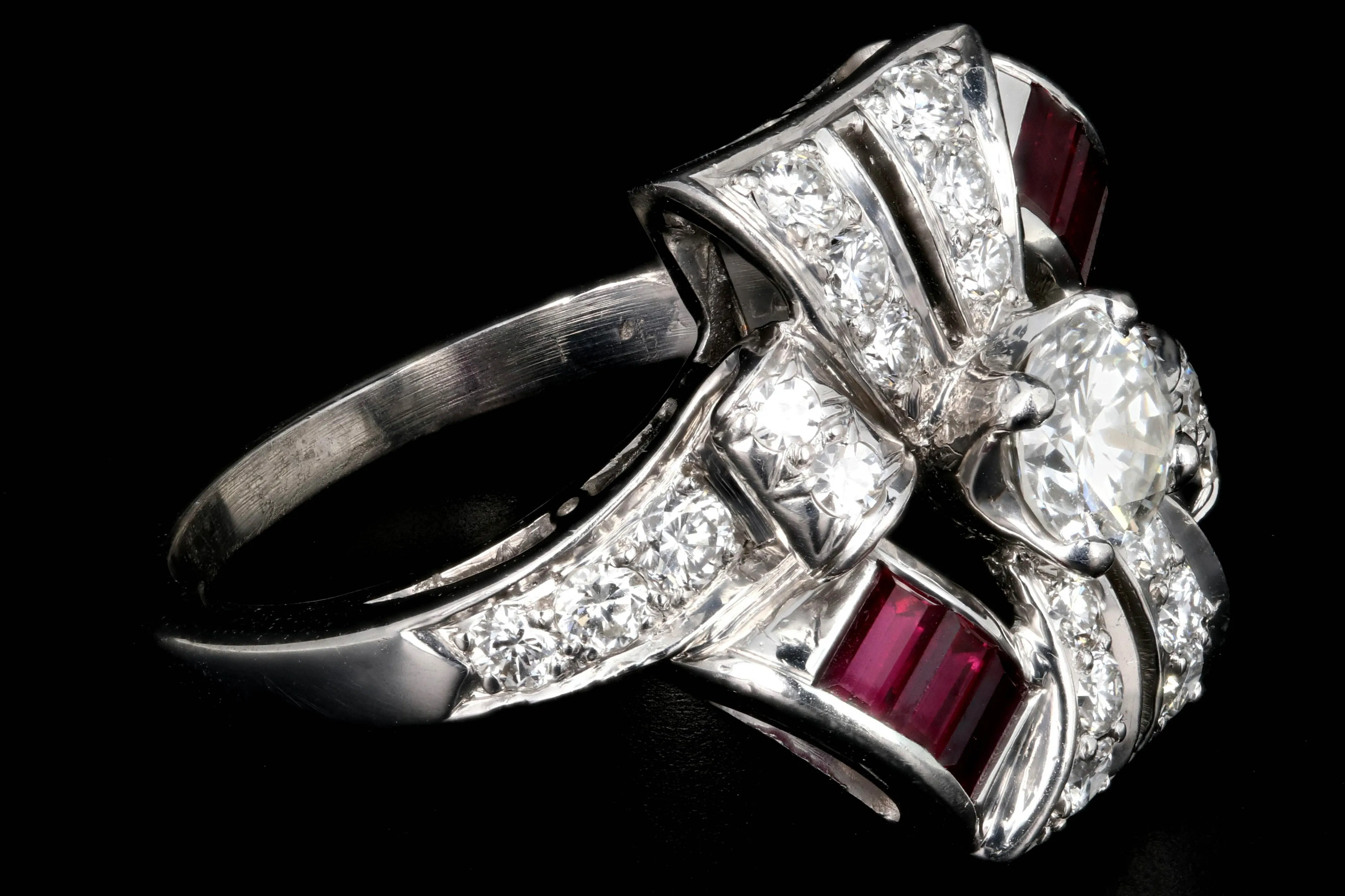 Retro Platinum 1.16 Carat Diamond and Ruby Cocktail Ring