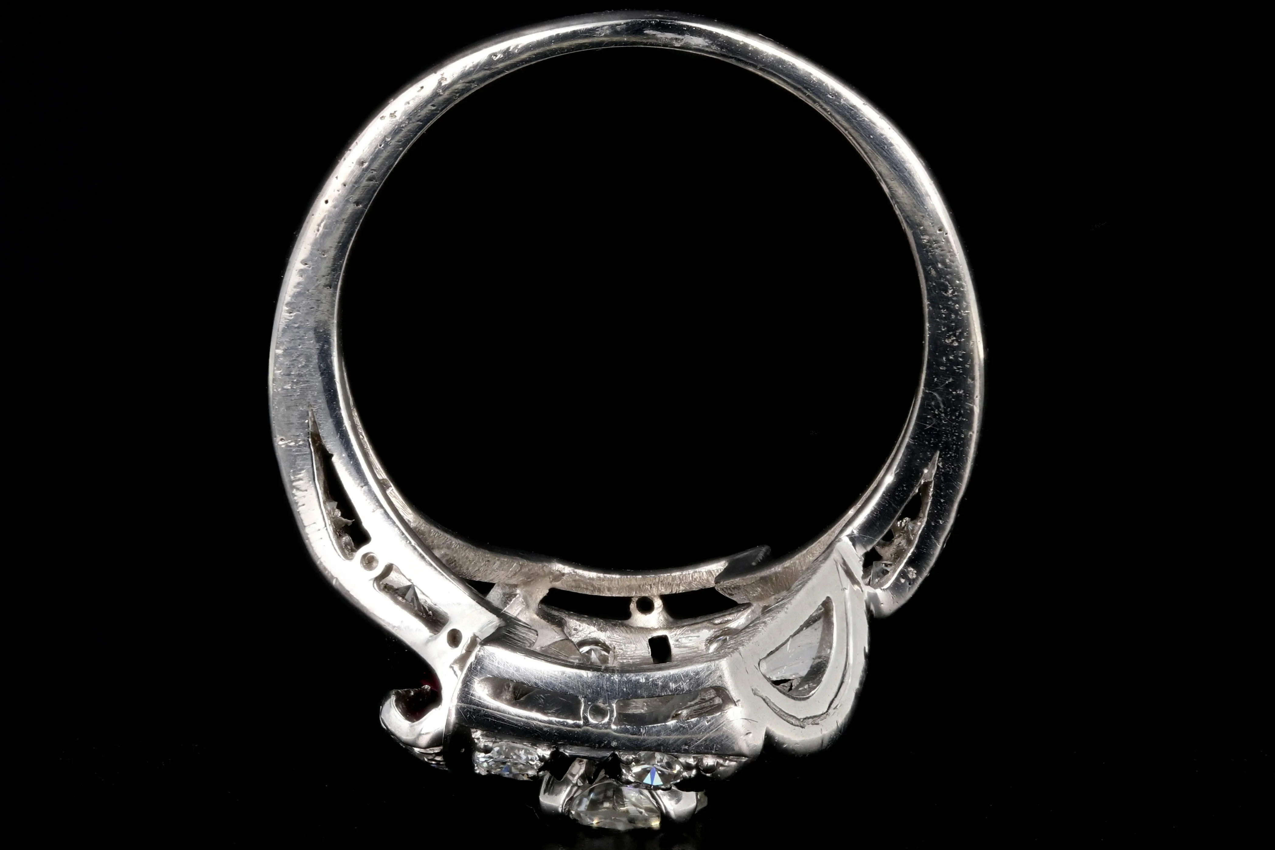 Retro Platinum 1.16 Carat Diamond and Ruby Cocktail Ring