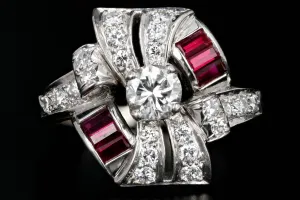 Retro Platinum 1.16 Carat Diamond and Ruby Cocktail Ring