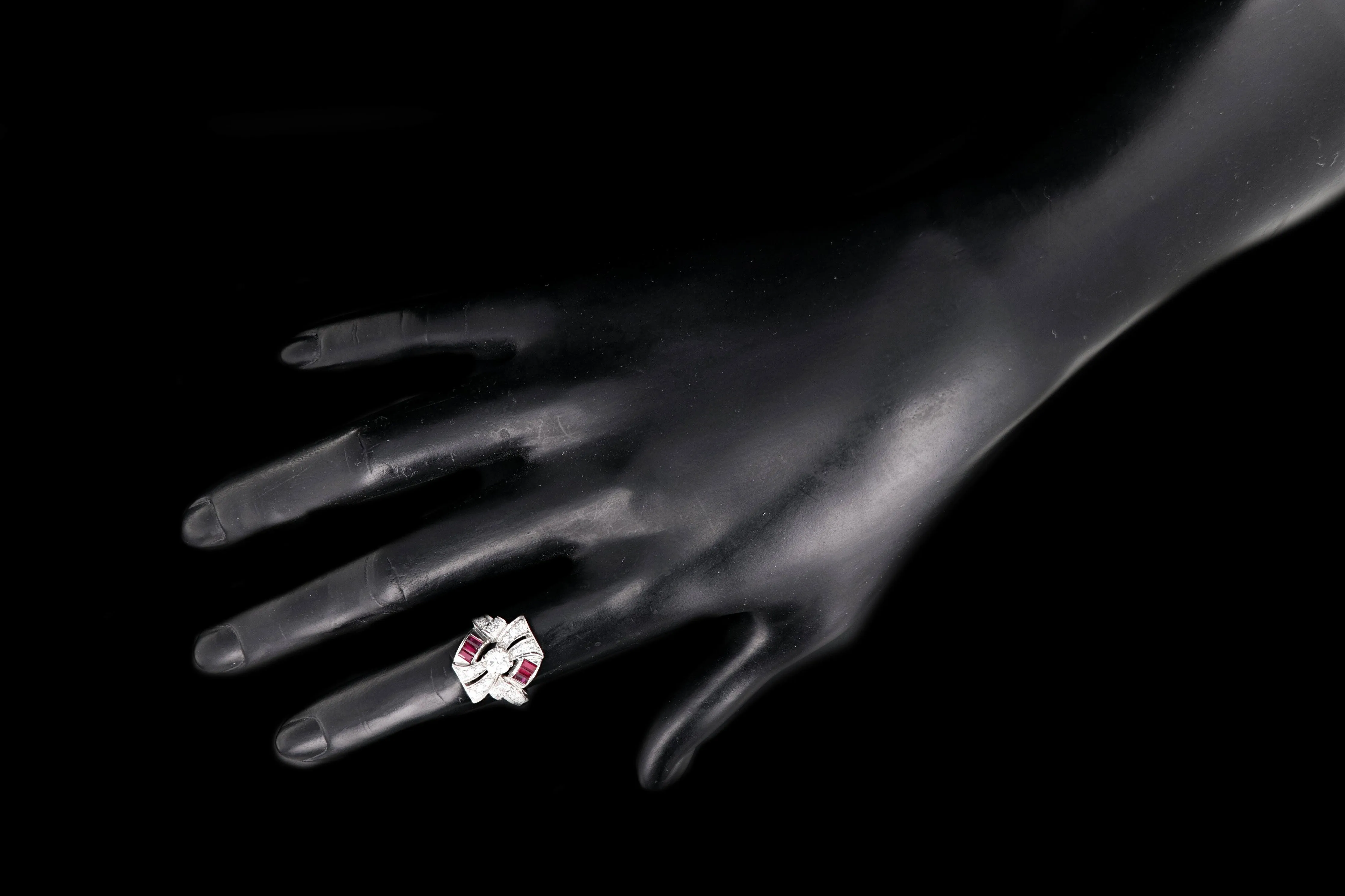 Retro Platinum 1.16 Carat Diamond and Ruby Cocktail Ring