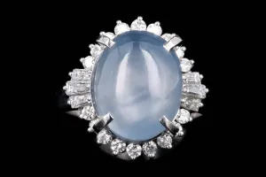 Retro Platinum 12.38 Carat Star Sapphire & Diamond Ring
