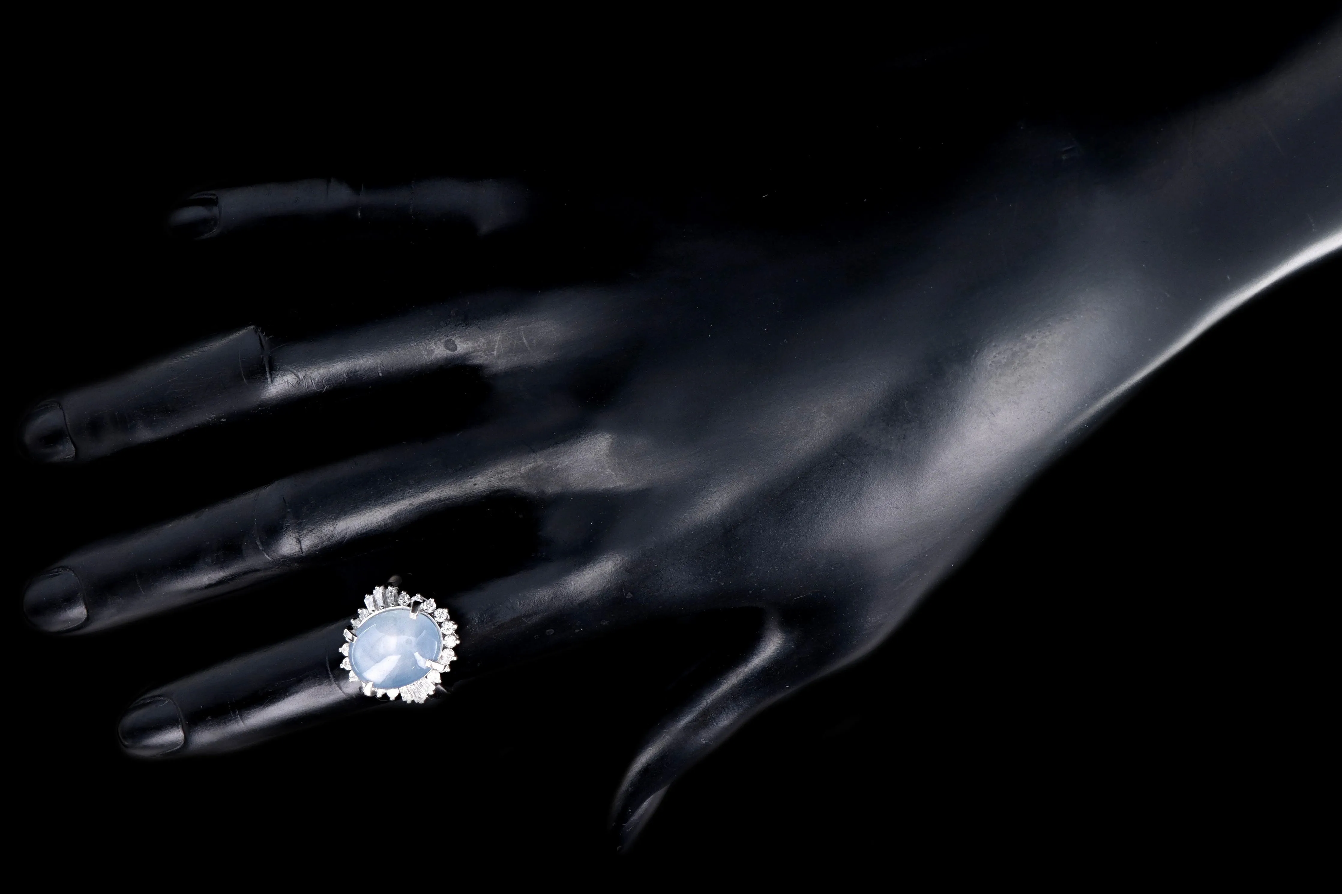 Retro Platinum 12.38 Carat Star Sapphire & Diamond Ring