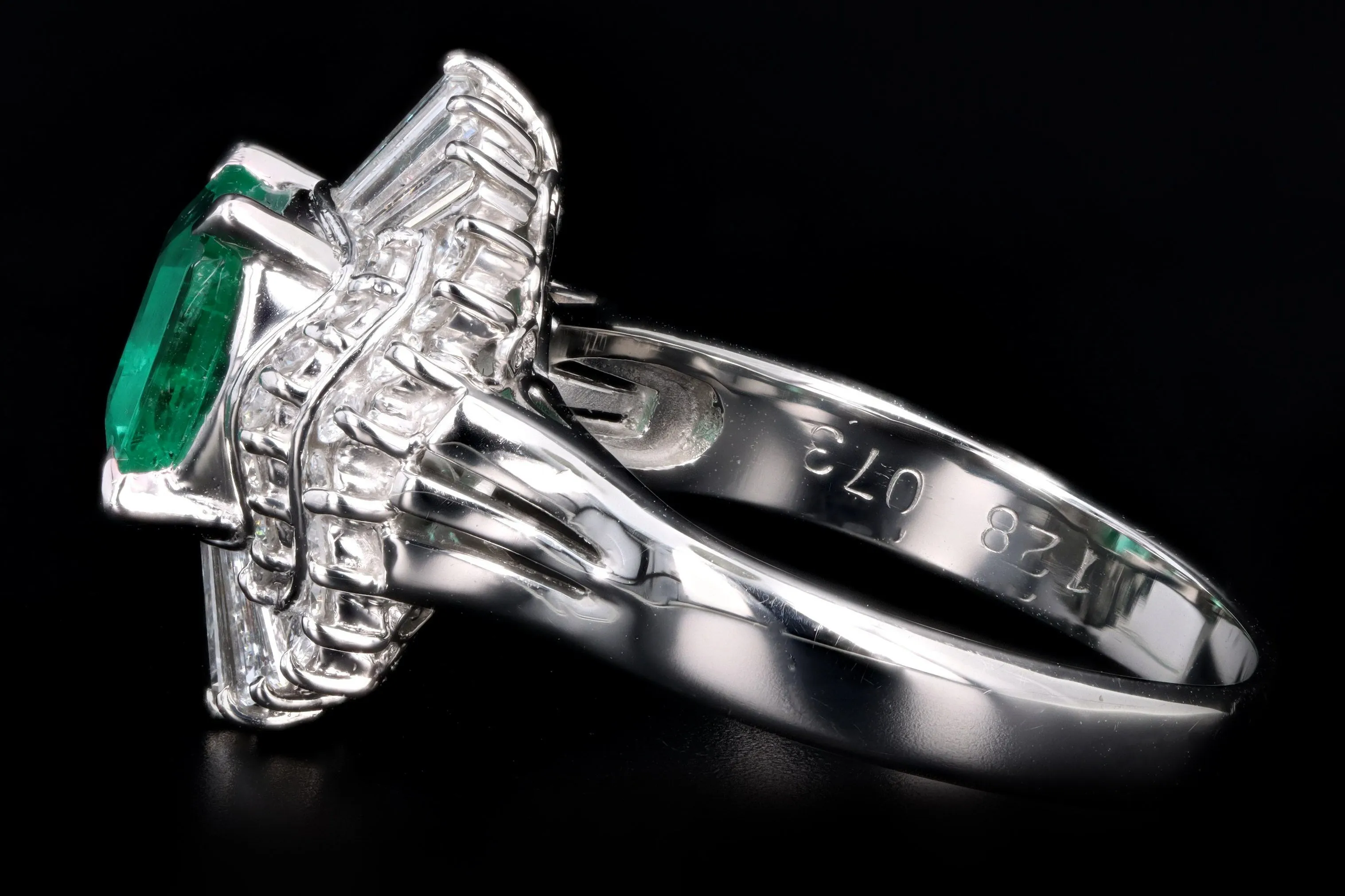 Retro Platinum 1.28 Carat Emerald & Diamond Fan Ring