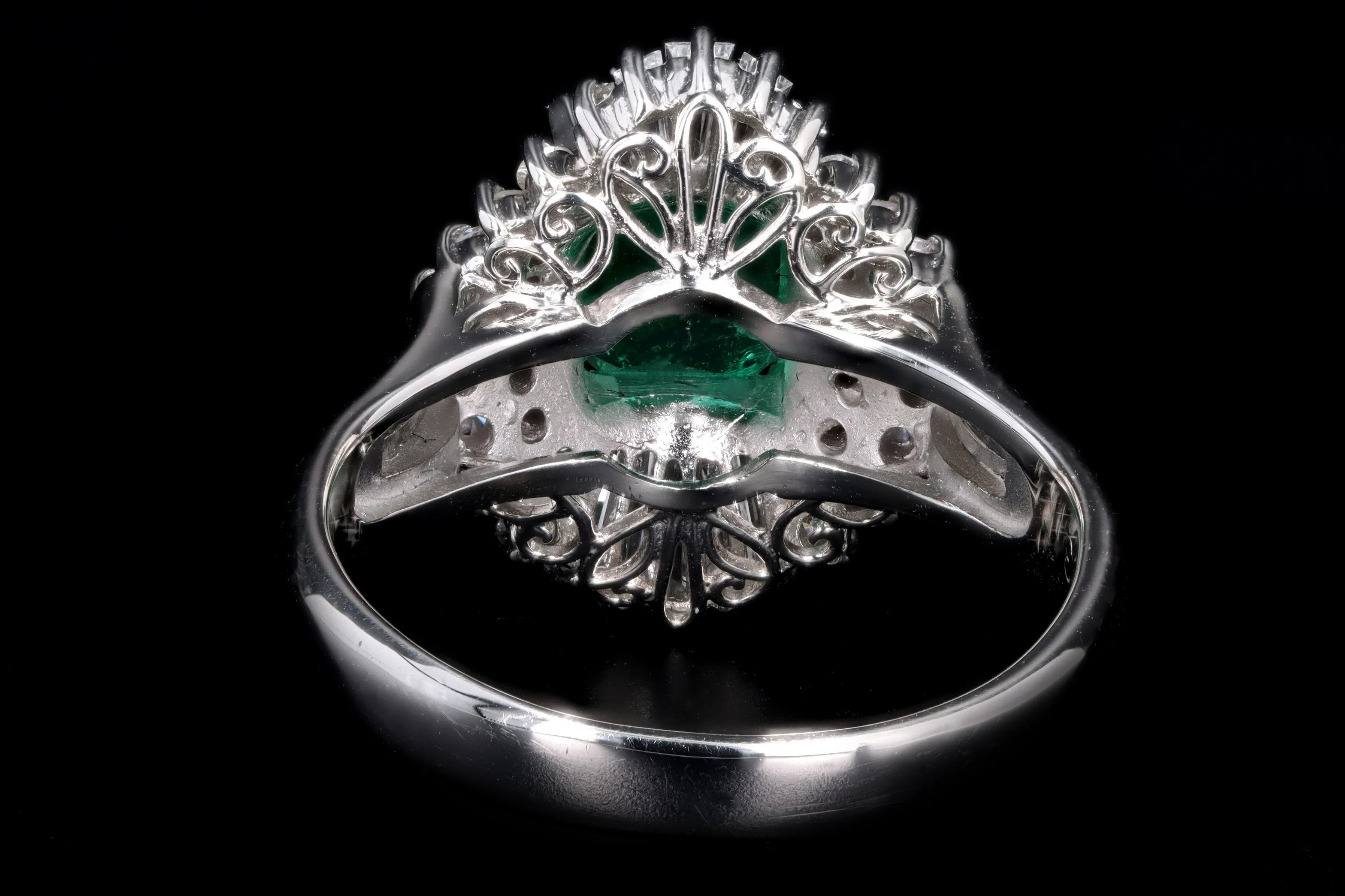 Retro Platinum 1.28 Carat Emerald & Diamond Fan Ring