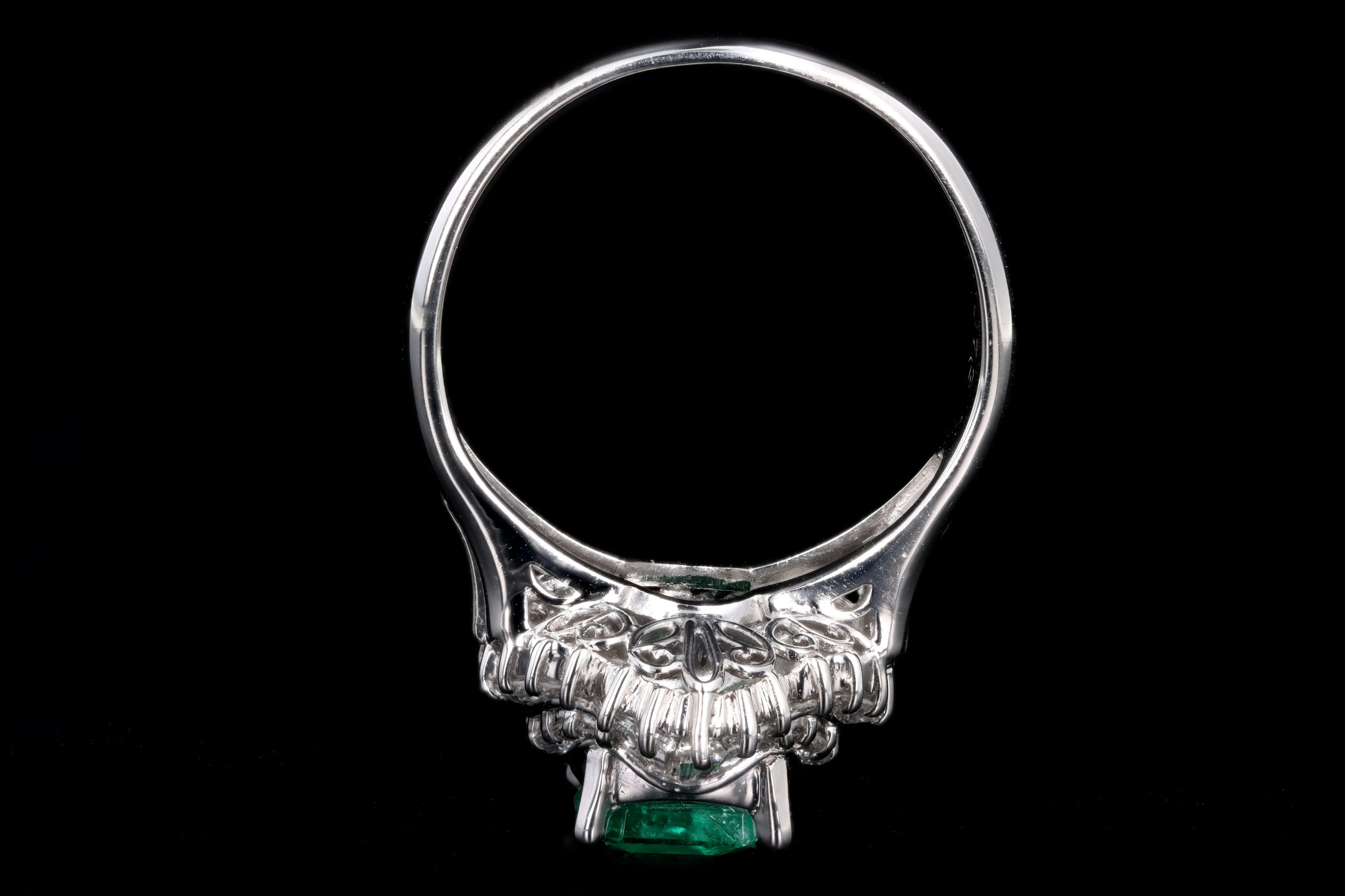 Retro Platinum 1.28 Carat Emerald & Diamond Fan Ring
