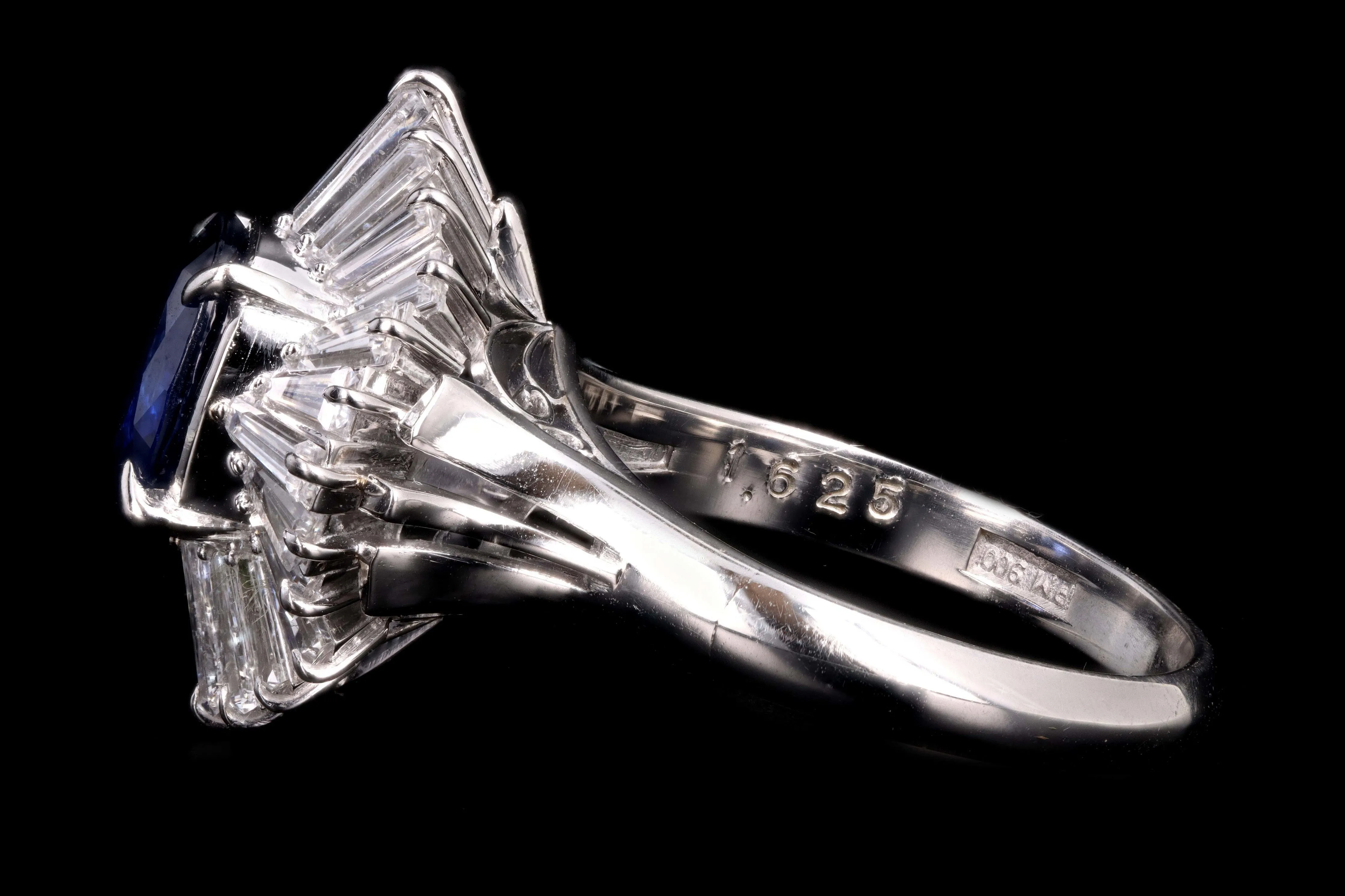 Retro Platinum 1.62 Carat Oval Natural Sapphire & Diamond Ring