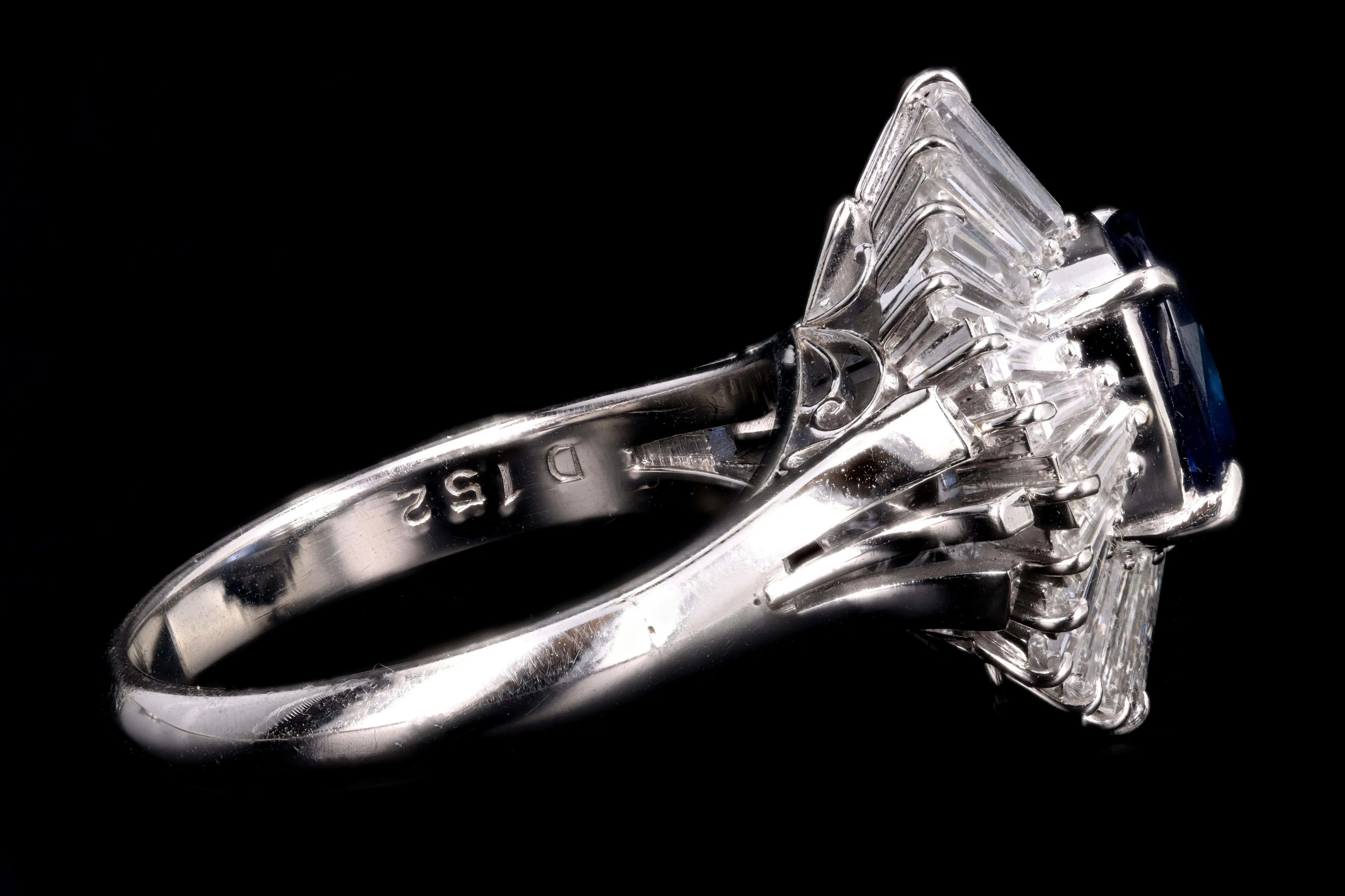 Retro Platinum 1.62 Carat Oval Natural Sapphire & Diamond Ring