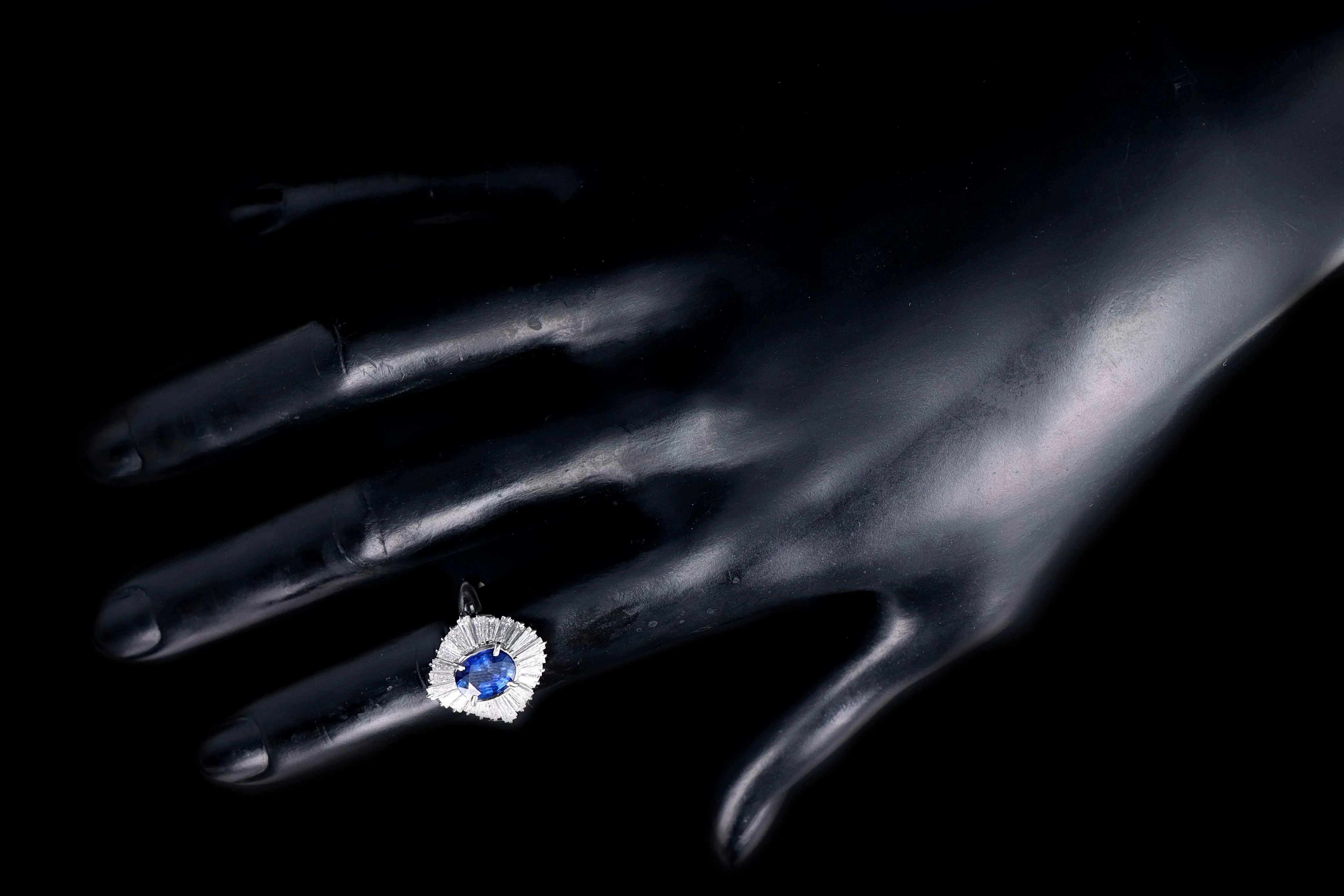 Retro Platinum 1.62 Carat Oval Natural Sapphire & Diamond Ring