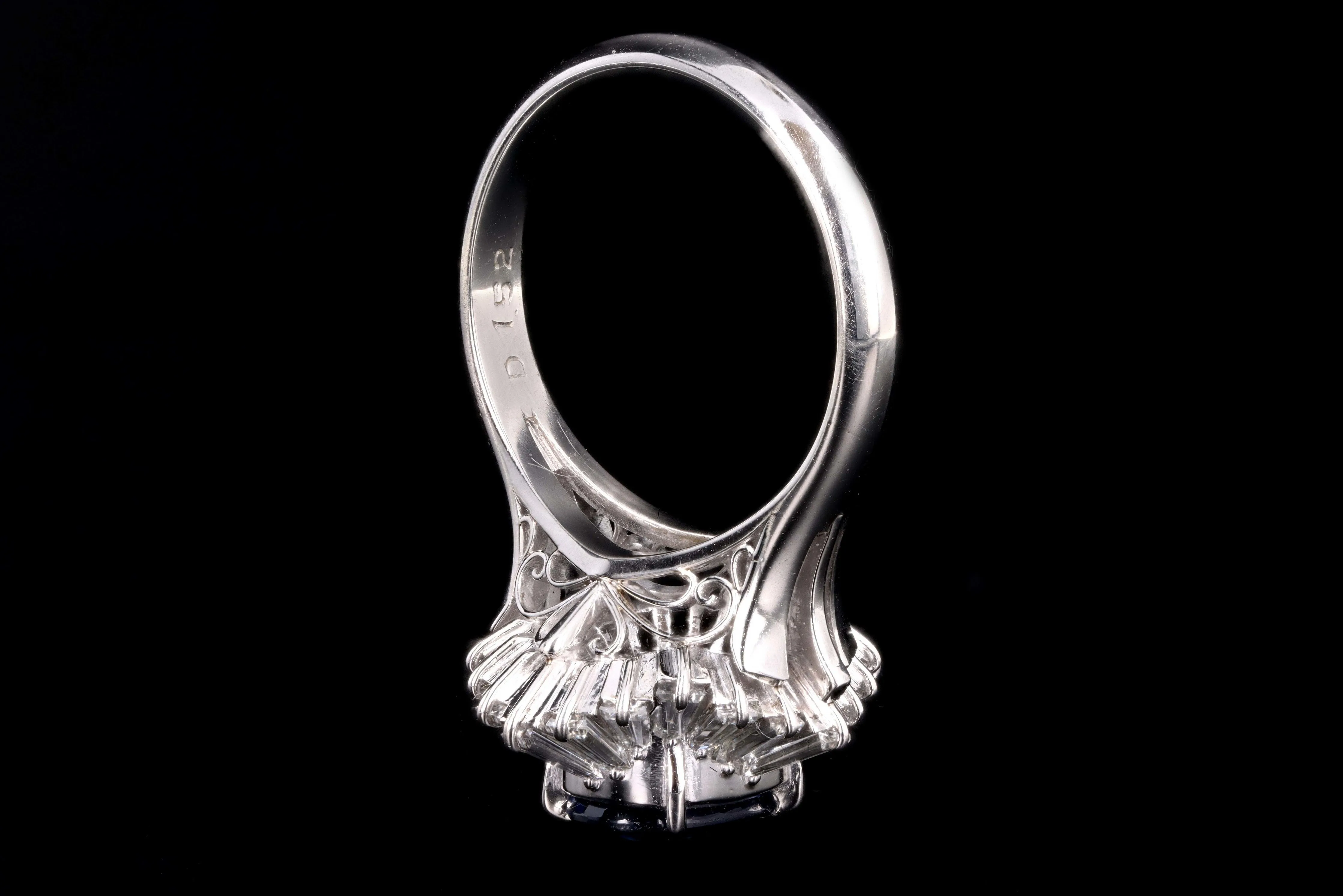 Retro Platinum 1.62 Carat Oval Natural Sapphire & Diamond Ring