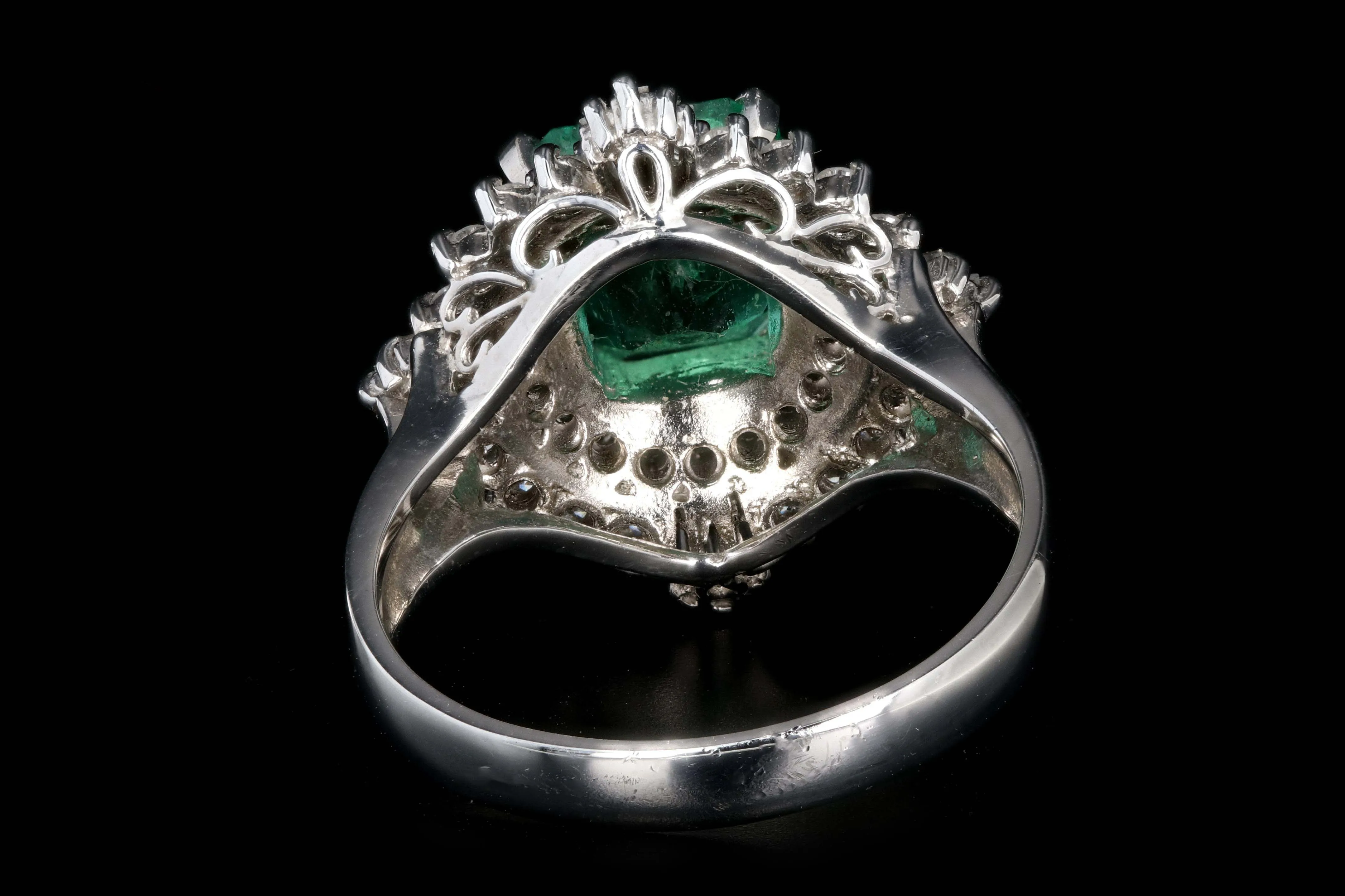 Retro Platinum 1.83 Carat Emerald and Diamond Cocktail Ring