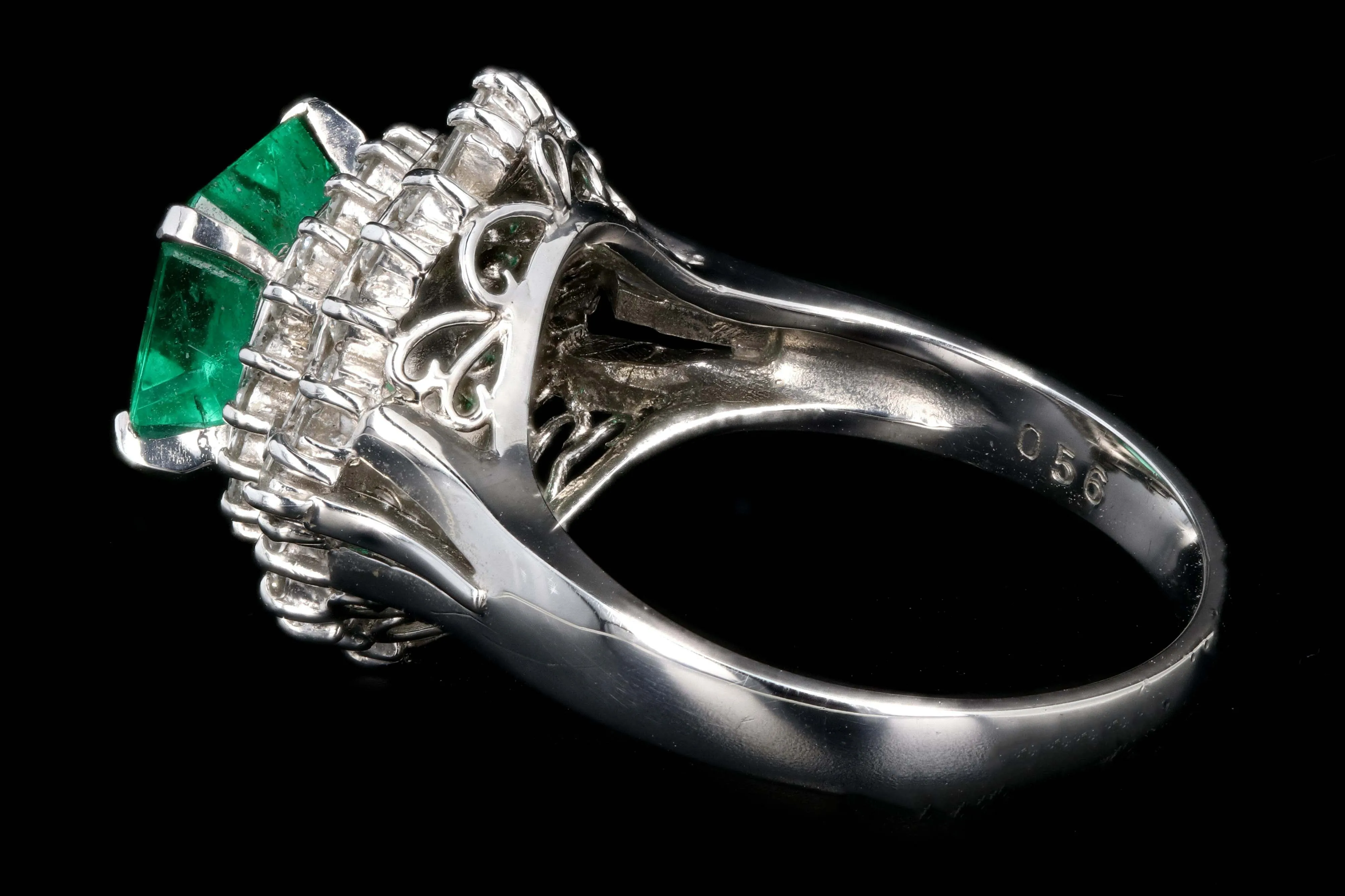 Retro Platinum 1.83 Carat Emerald and Diamond Cocktail Ring