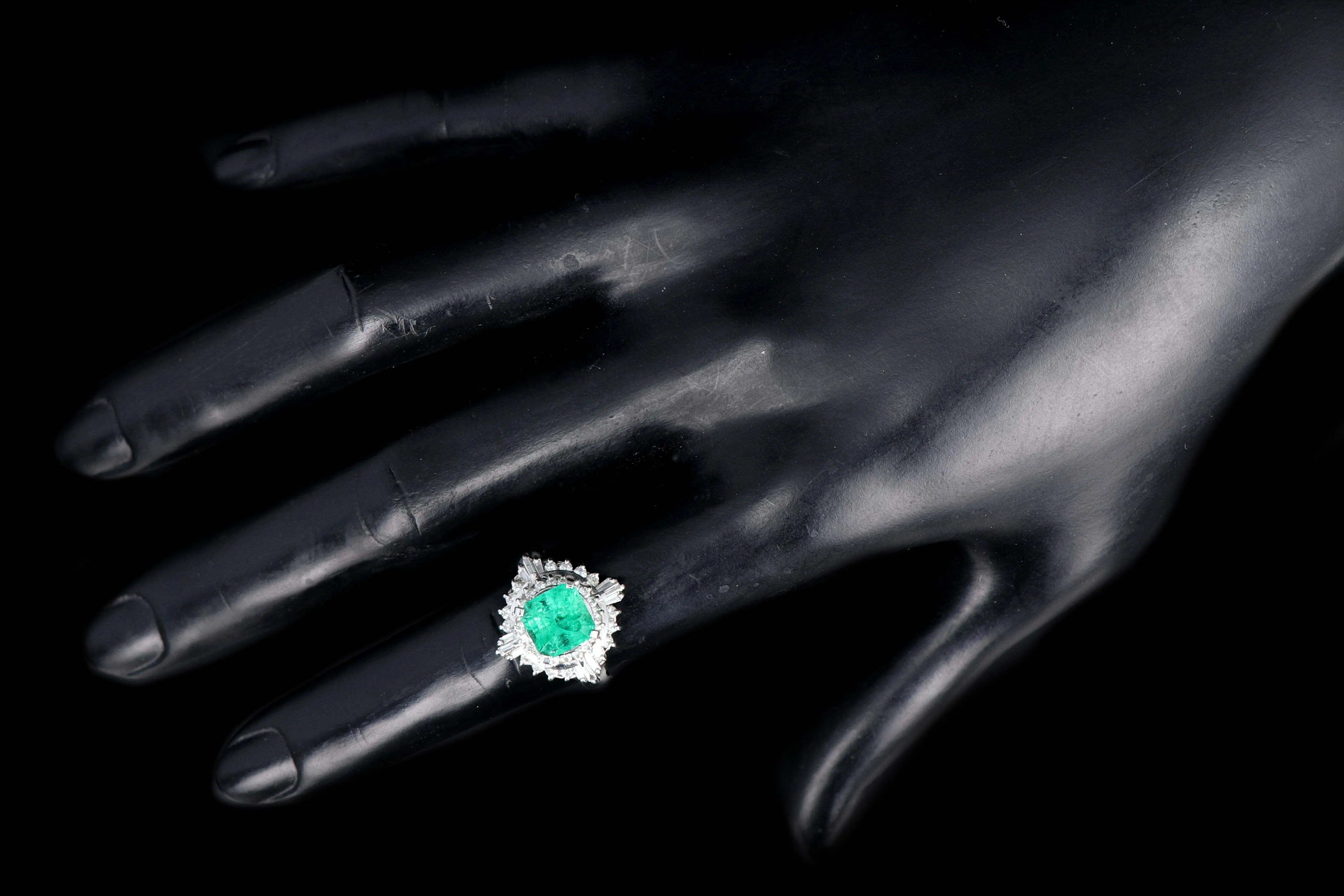 Retro Platinum 1.83 Carat Emerald and Diamond Cocktail Ring