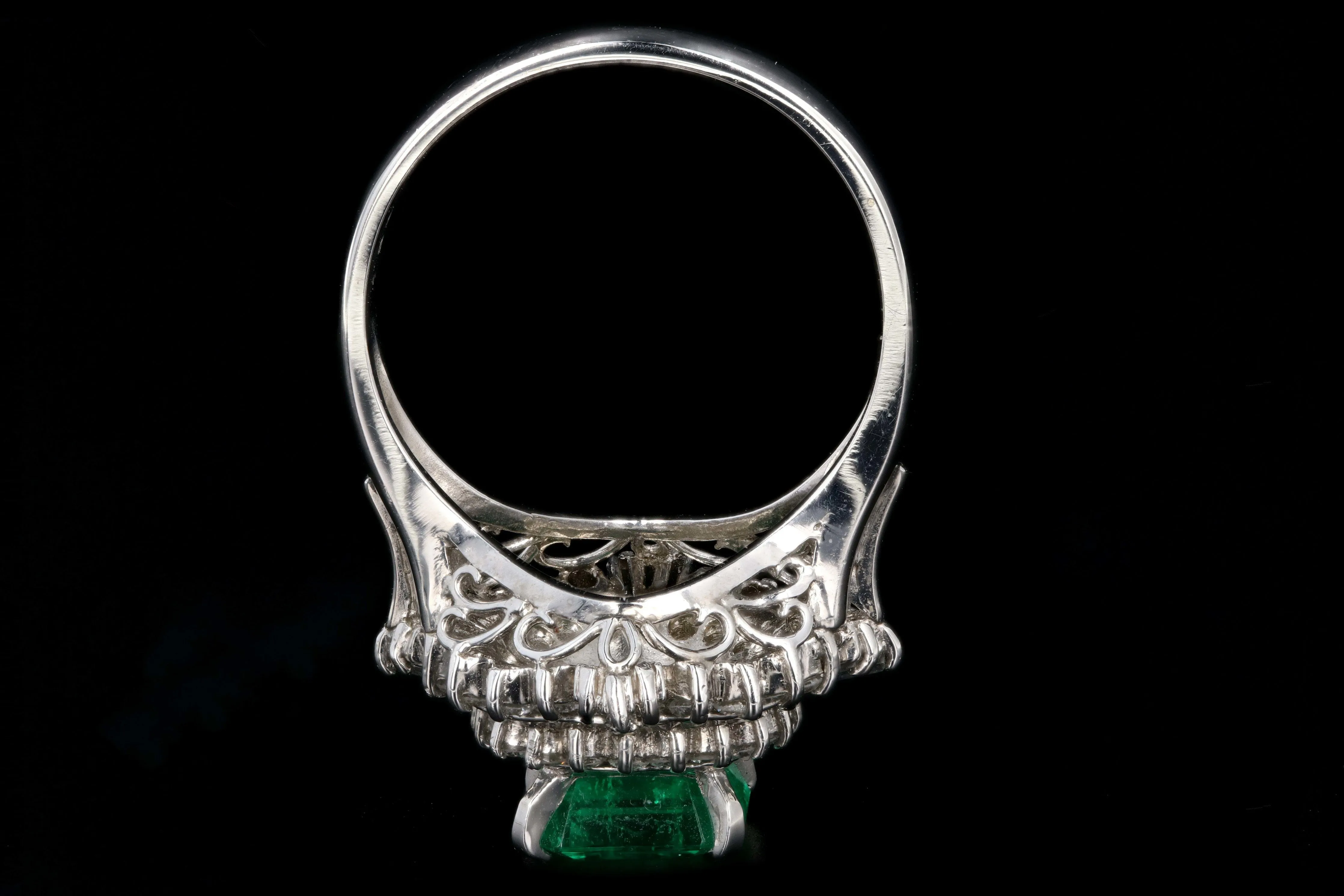 Retro Platinum 1.83 Carat Emerald and Diamond Cocktail Ring