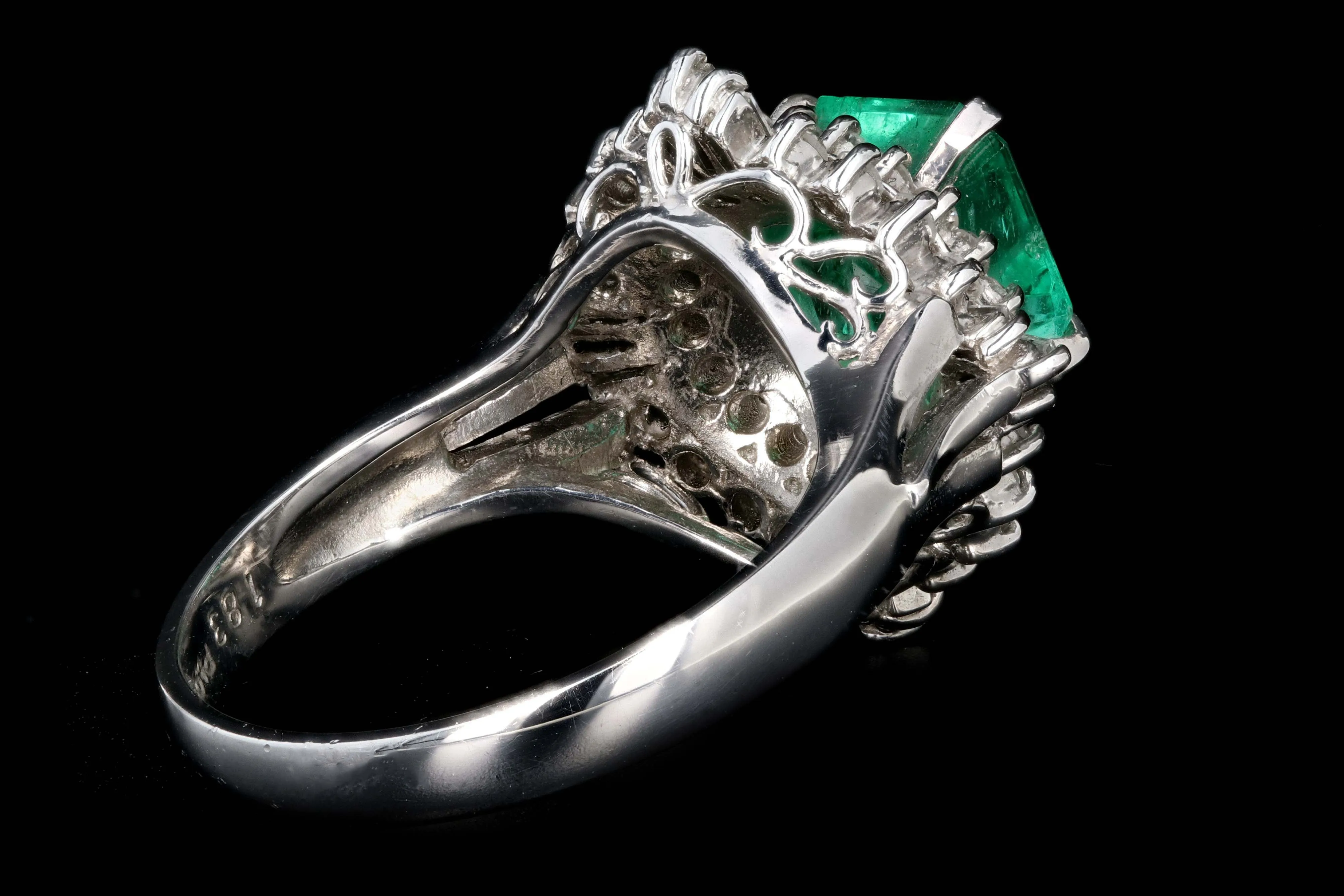 Retro Platinum 1.83 Carat Emerald and Diamond Cocktail Ring