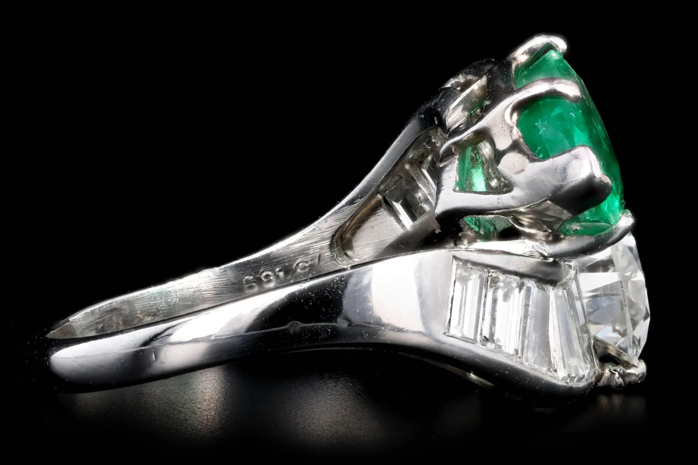 Retro Platinum 1.91 Carat Pear Diamond & 1.5 Carat Natural Emerald Toi Et Moi Ring GIA Certified