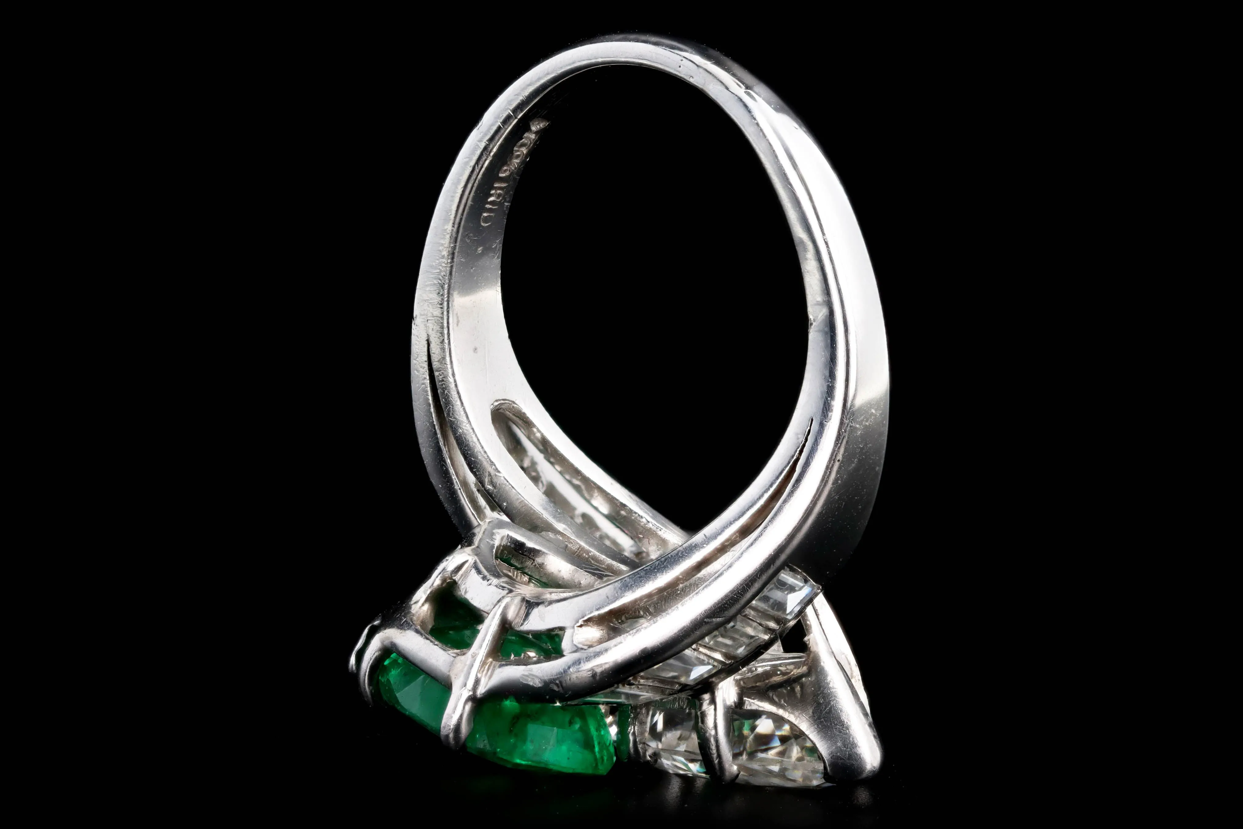 Retro Platinum 1.91 Carat Pear Diamond & 1.5 Carat Natural Emerald Toi Et Moi Ring GIA Certified