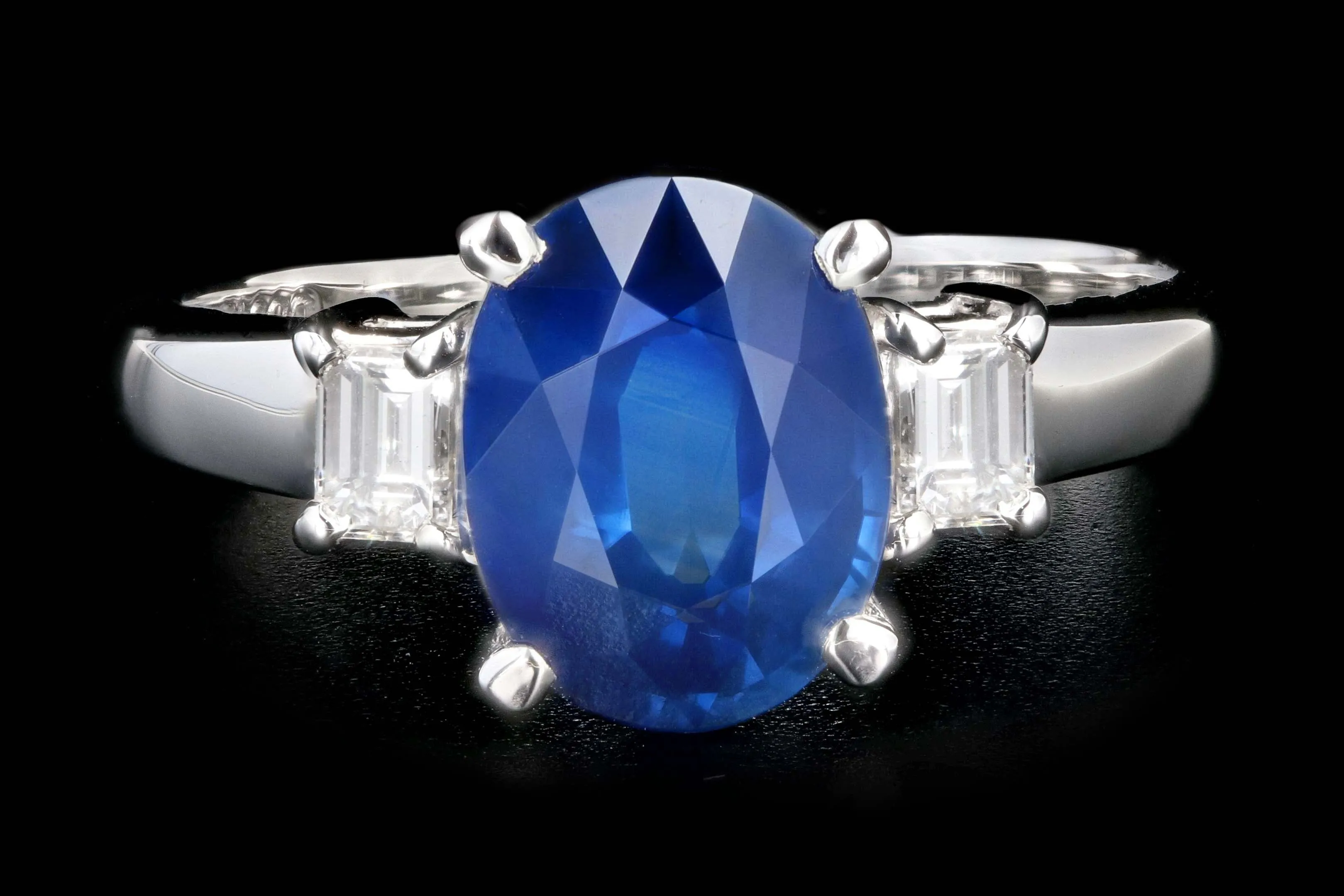 Retro Platinum 2.15 Carat Thailand Natural Royal Blue Sapphire and Diamond Ring