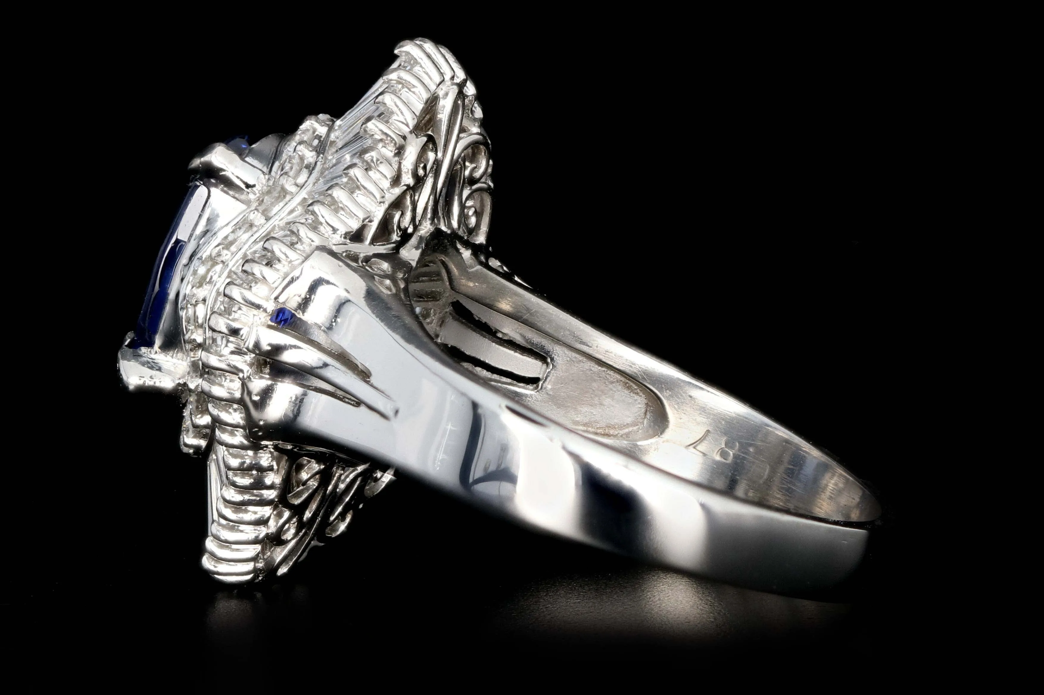 Retro Platinum 2.46 Carat Oval Sapphire and Diamond Cocktail Ring