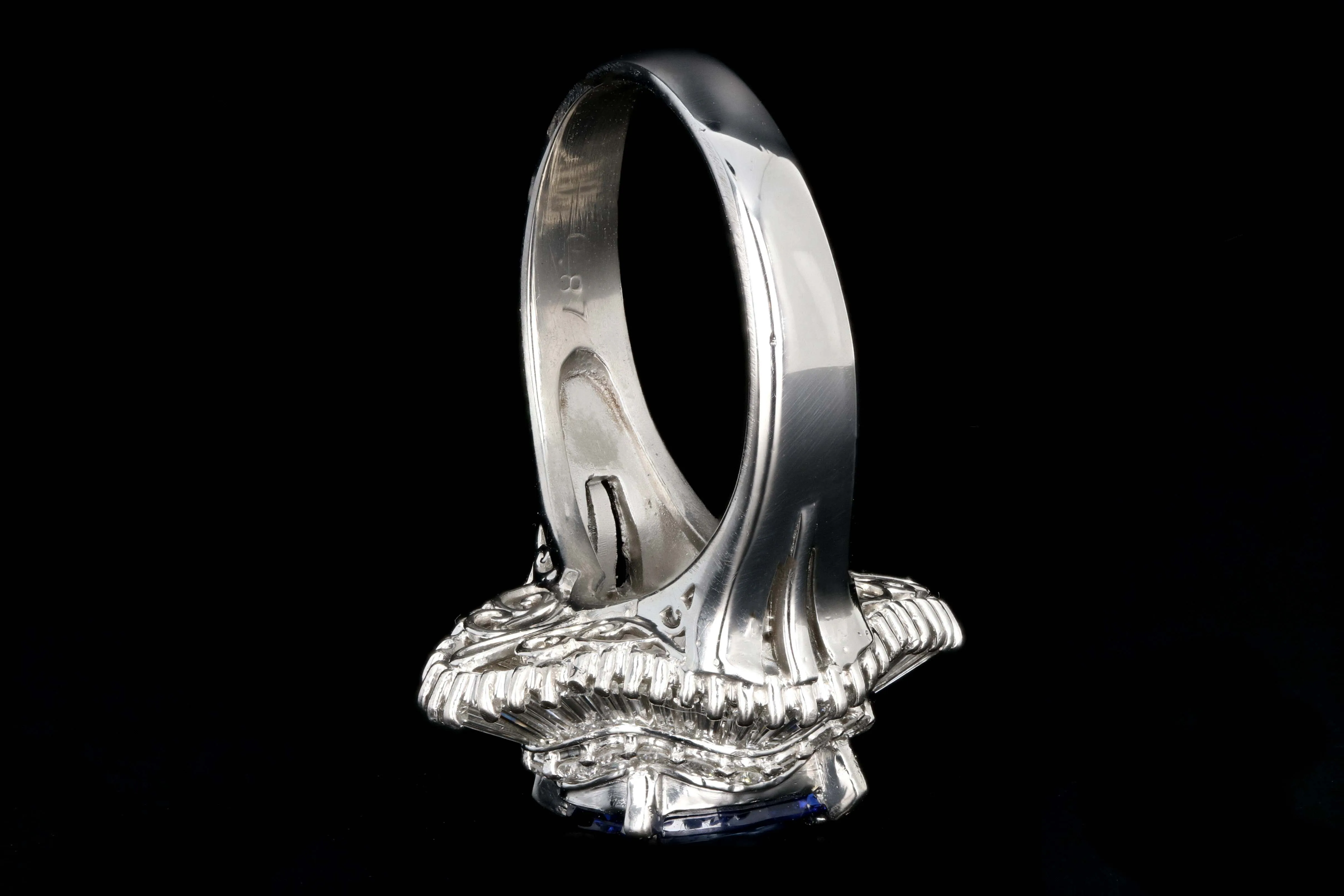 Retro Platinum 2.46 Carat Oval Sapphire and Diamond Cocktail Ring