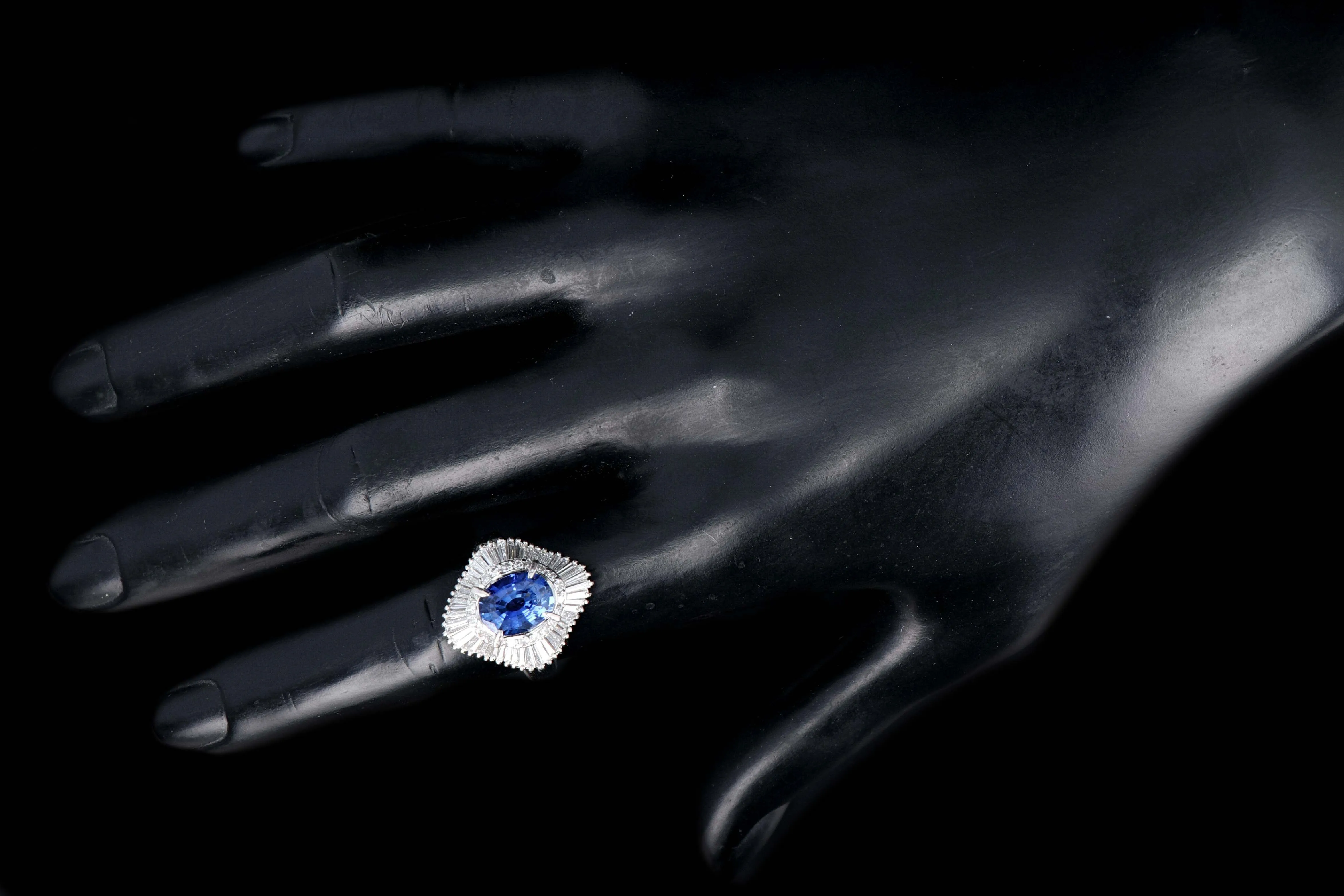 Retro Platinum 2.46 Carat Oval Sapphire and Diamond Cocktail Ring