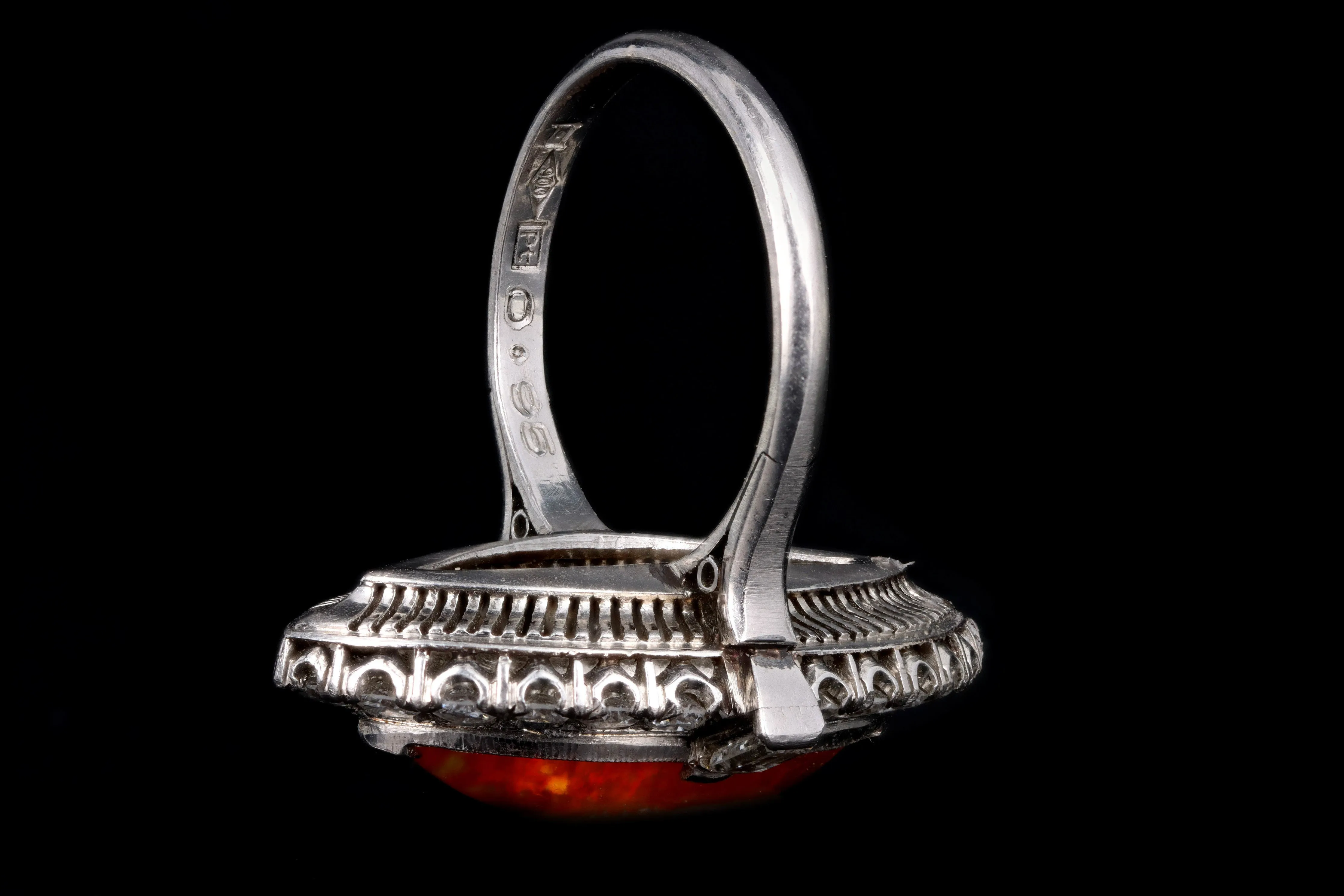 Retro Platinum 2.74 Carat Mexican Opal & Diamond Ring