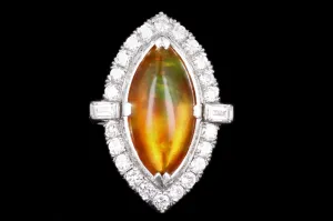 Retro Platinum 2.74 Carat Mexican Opal & Diamond Ring