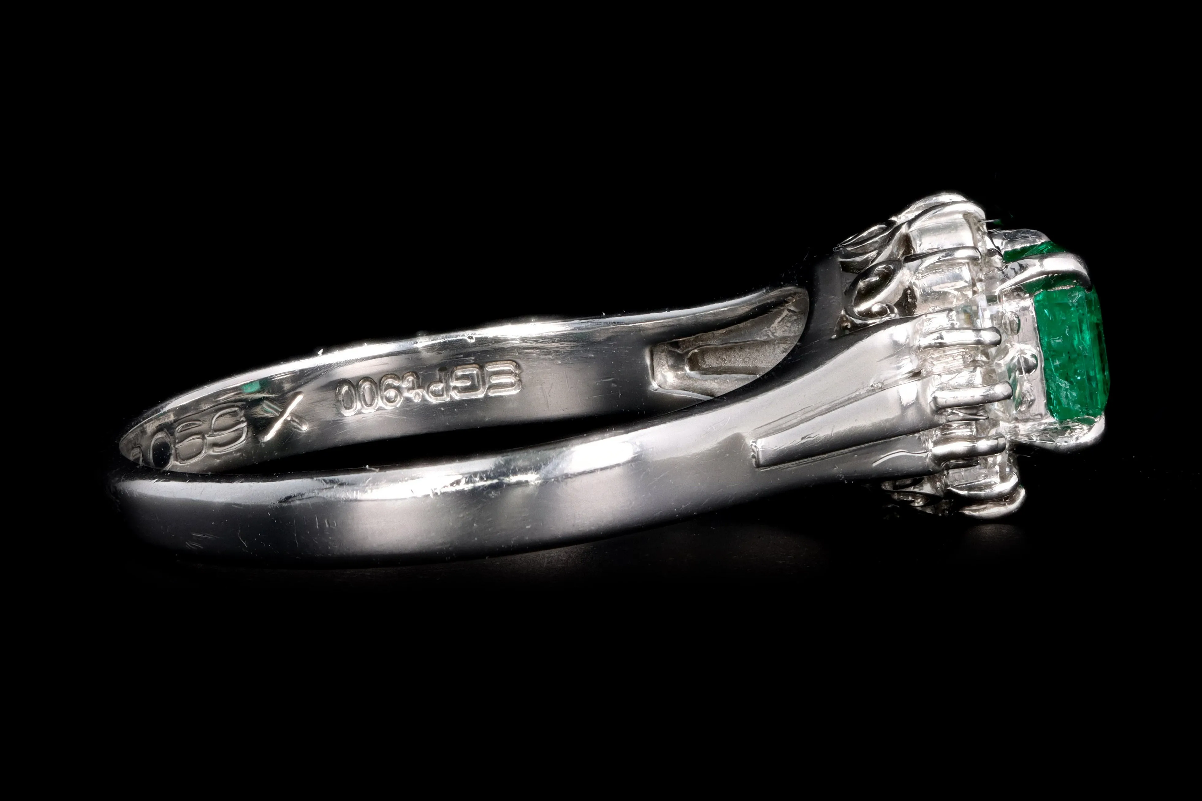 Retro Platinum .40 Carat Natural Emerald & Diamond Ballerina Ring