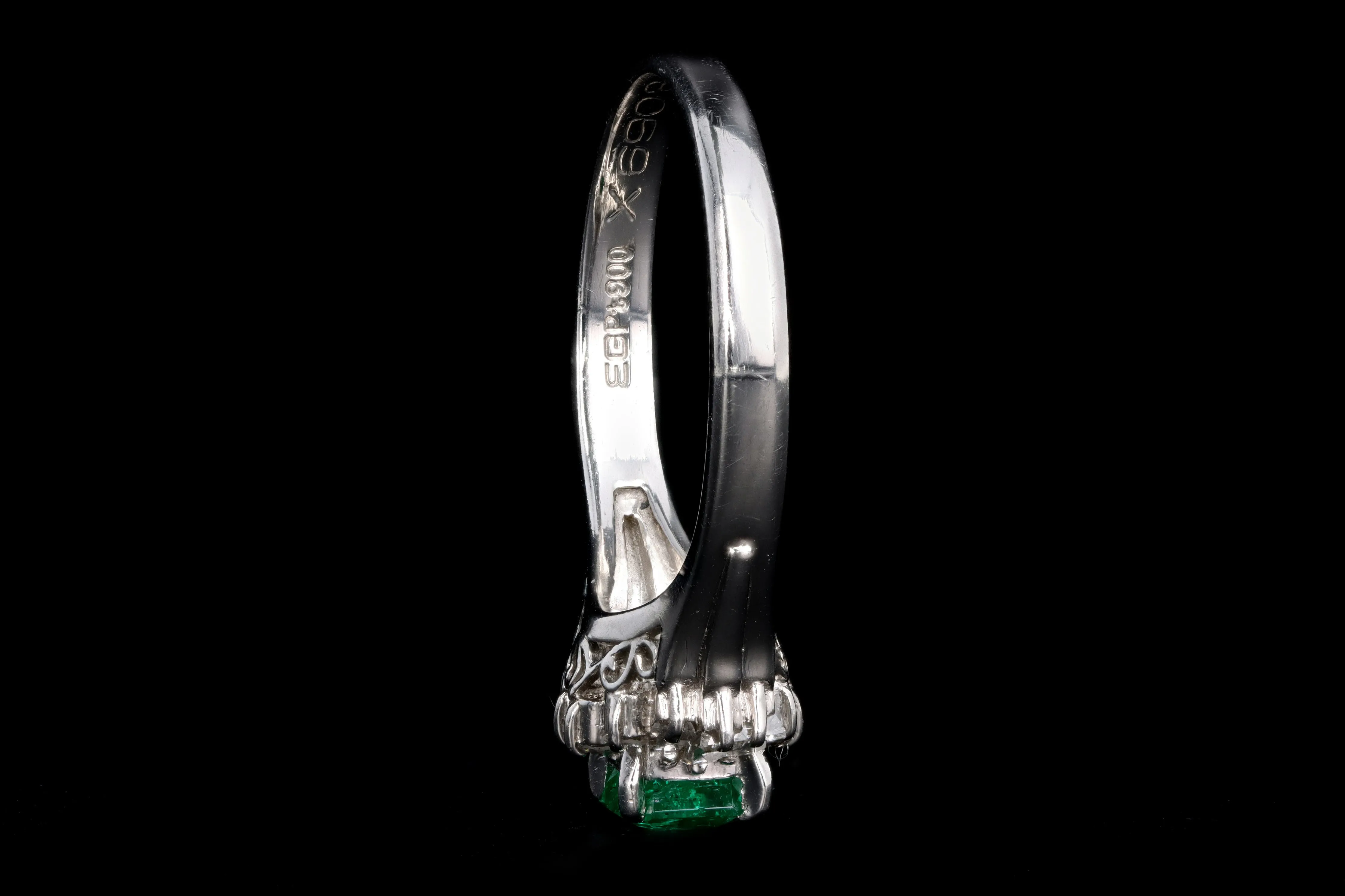 Retro Platinum .40 Carat Natural Emerald & Diamond Ballerina Ring