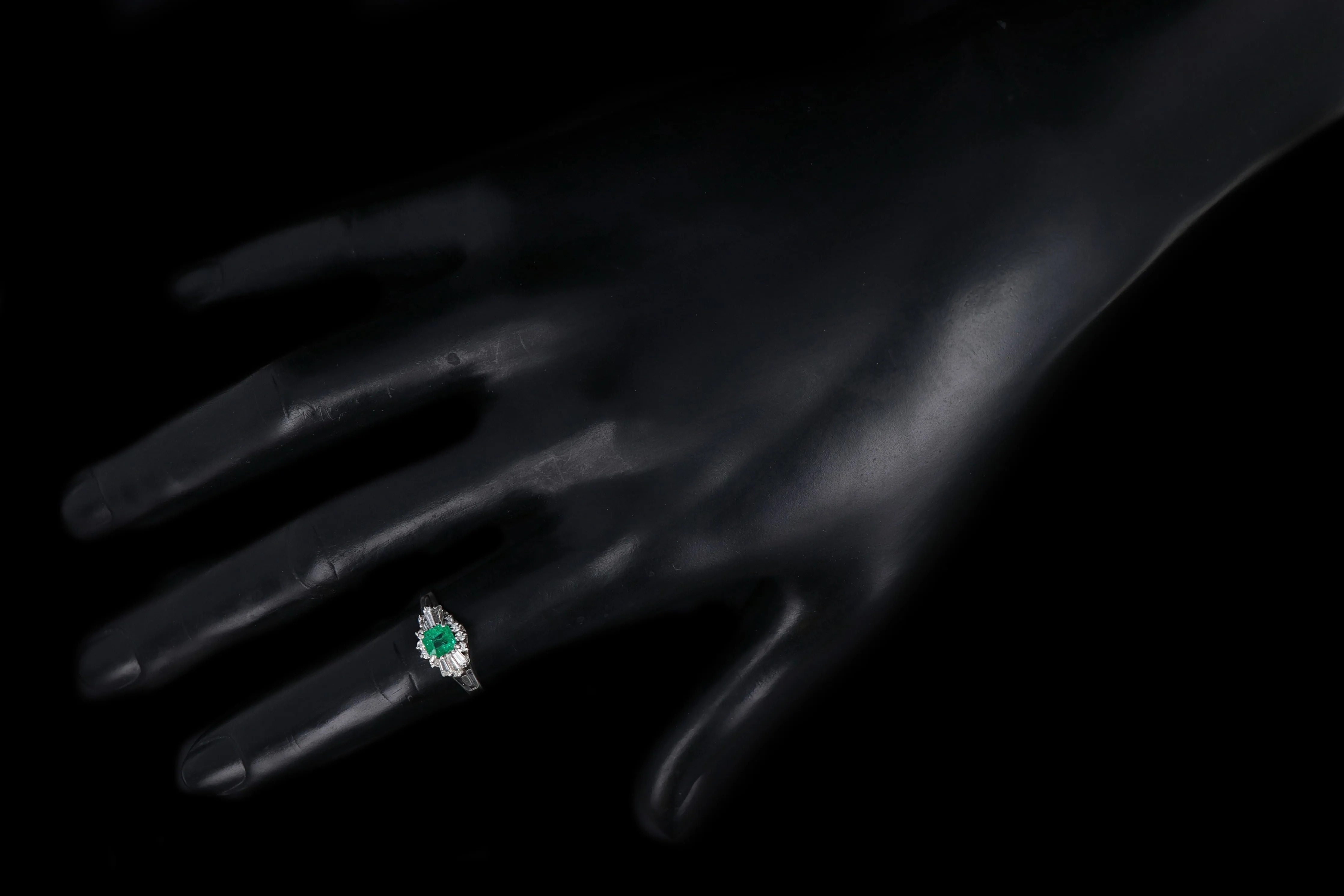 Retro Platinum .40 Carat Natural Emerald & Diamond Ballerina Ring