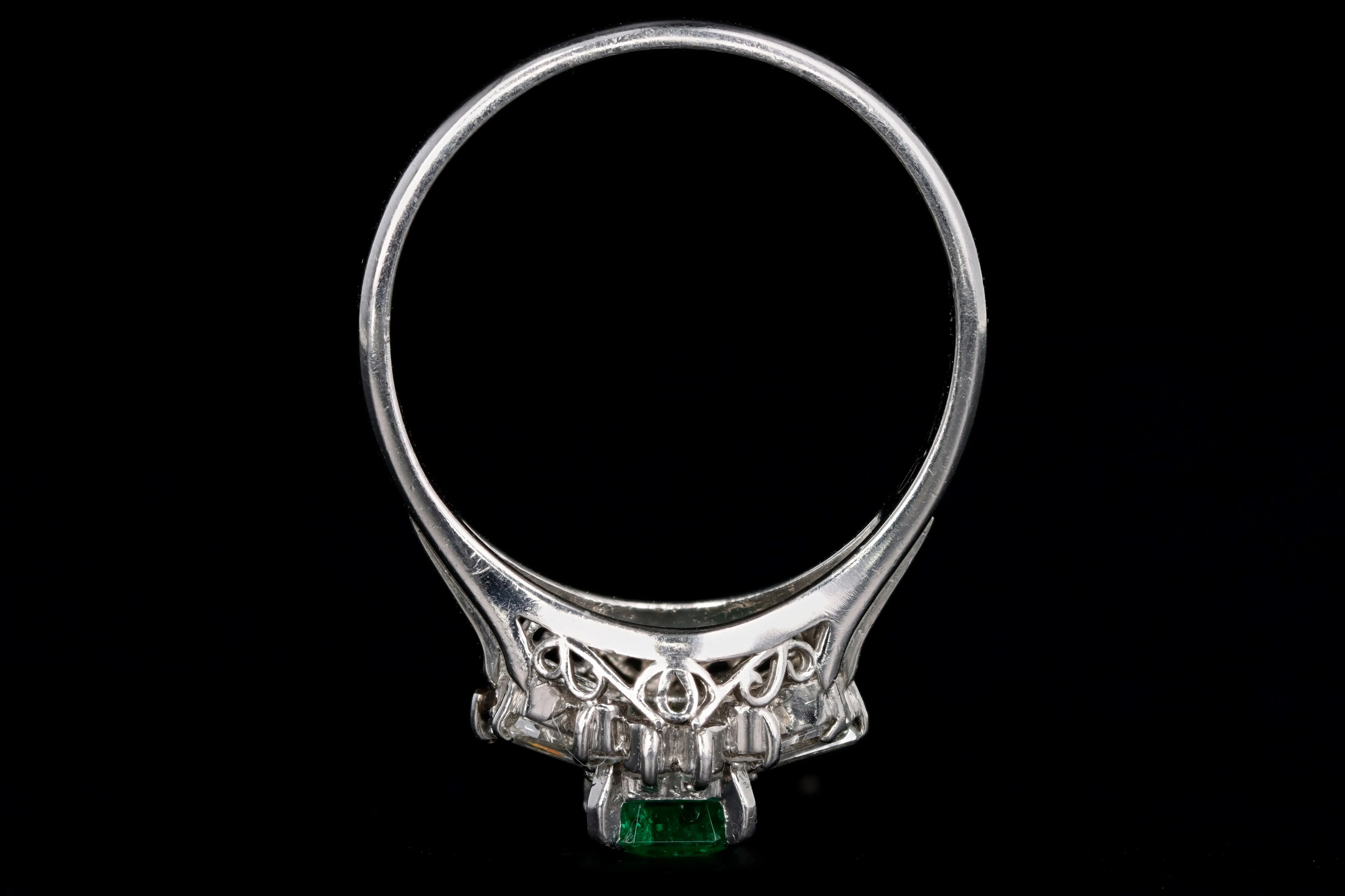 Retro Platinum .40 Carat Natural Emerald & Diamond Ballerina Ring