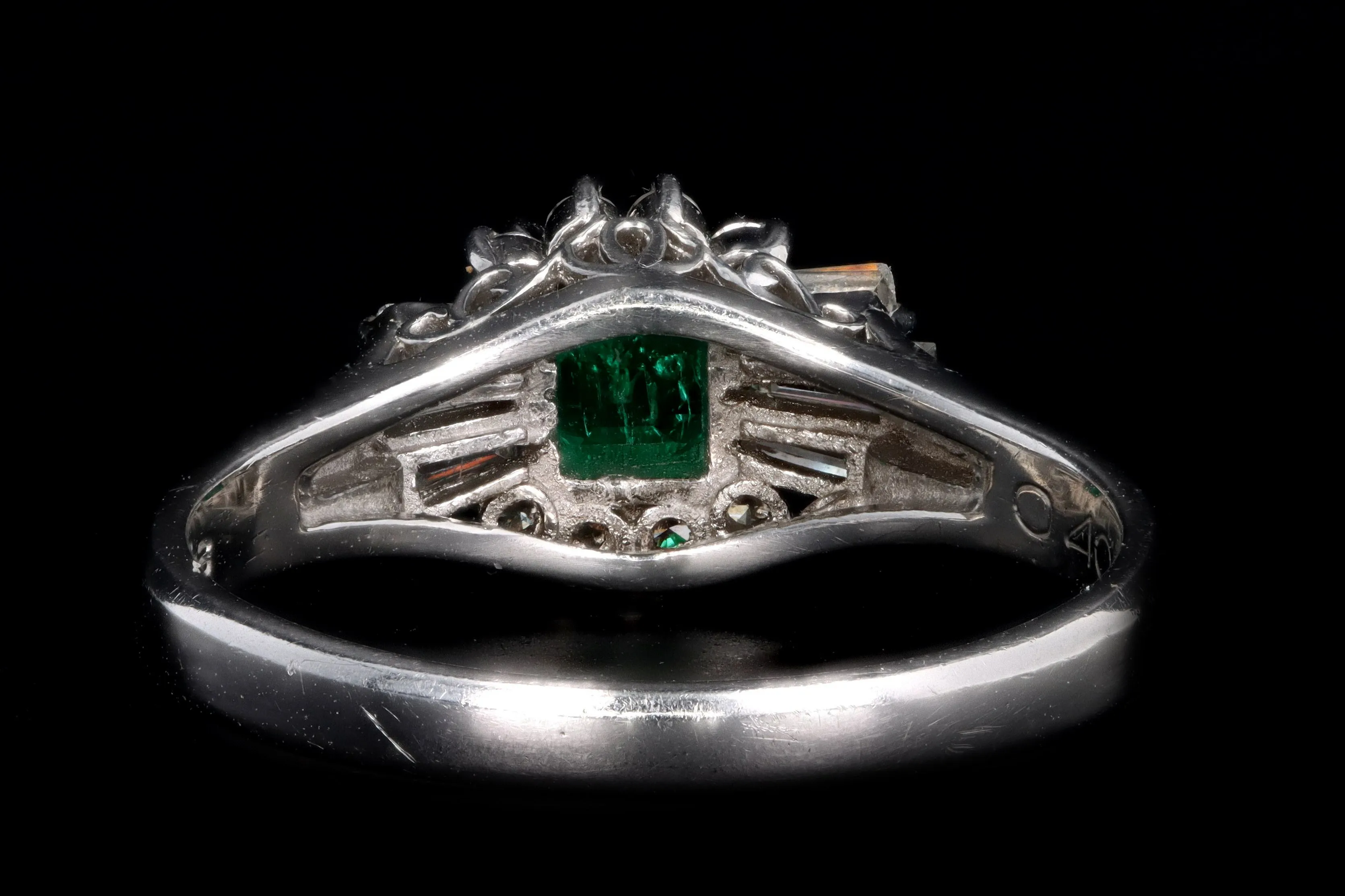 Retro Platinum .40 Carat Natural Emerald & Diamond Ballerina Ring