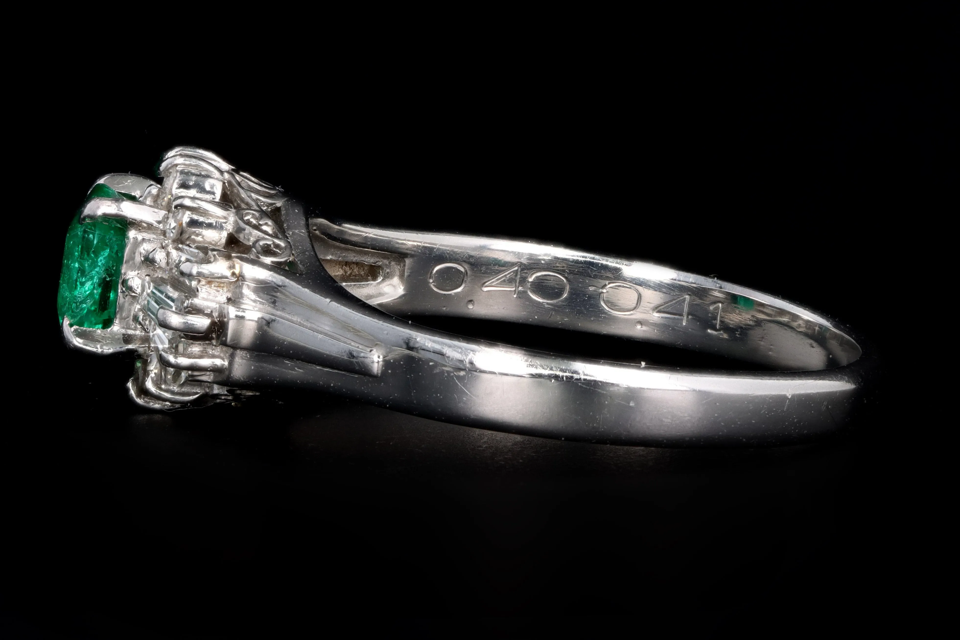 Retro Platinum .40 Carat Natural Emerald & Diamond Ballerina Ring